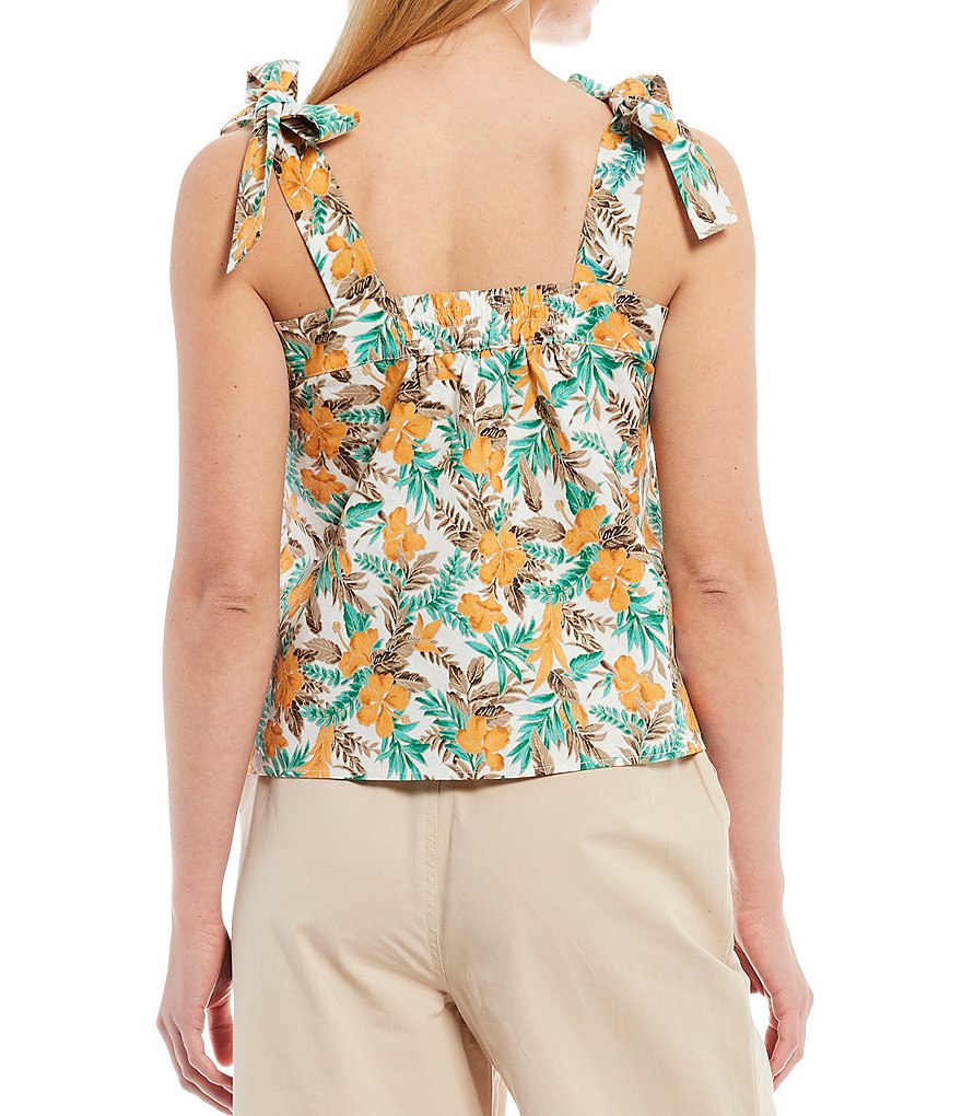 Skies Are Blue Floral Print Tie Shoulder Top