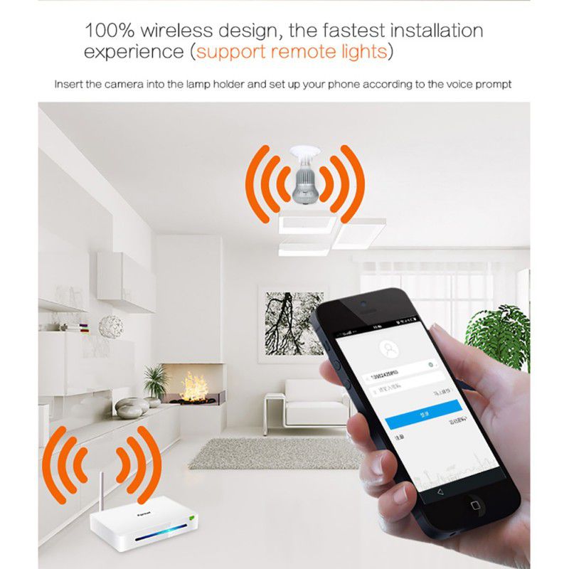 Smart Bulb Security Camera, 360 Degree Camera Indoor/Outdoor Wireless Video Surveillance IP Camera for Baby/Pet Monitor with Night Vision, Two Way Audio, Montion Detection