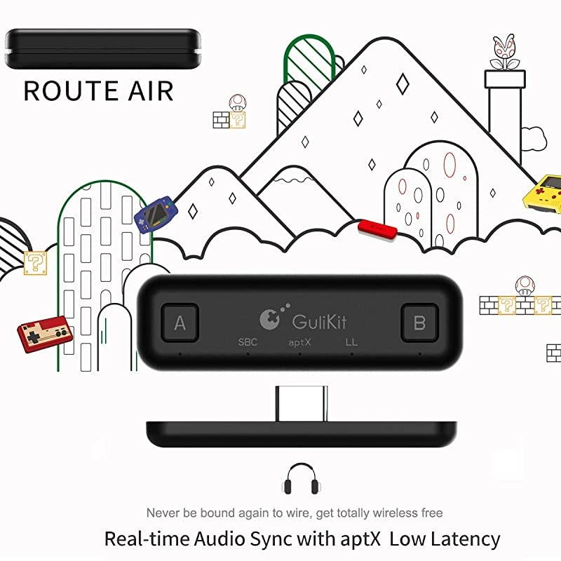 Route Air Switch Bluetooth Adapter Wireless Audio Transmitter wAPTX Low Latency Compatible with Nintendo Switch Switch Lite PS5 PS4 PC etc for Airpods Bluetooth Headphone Speakers Black