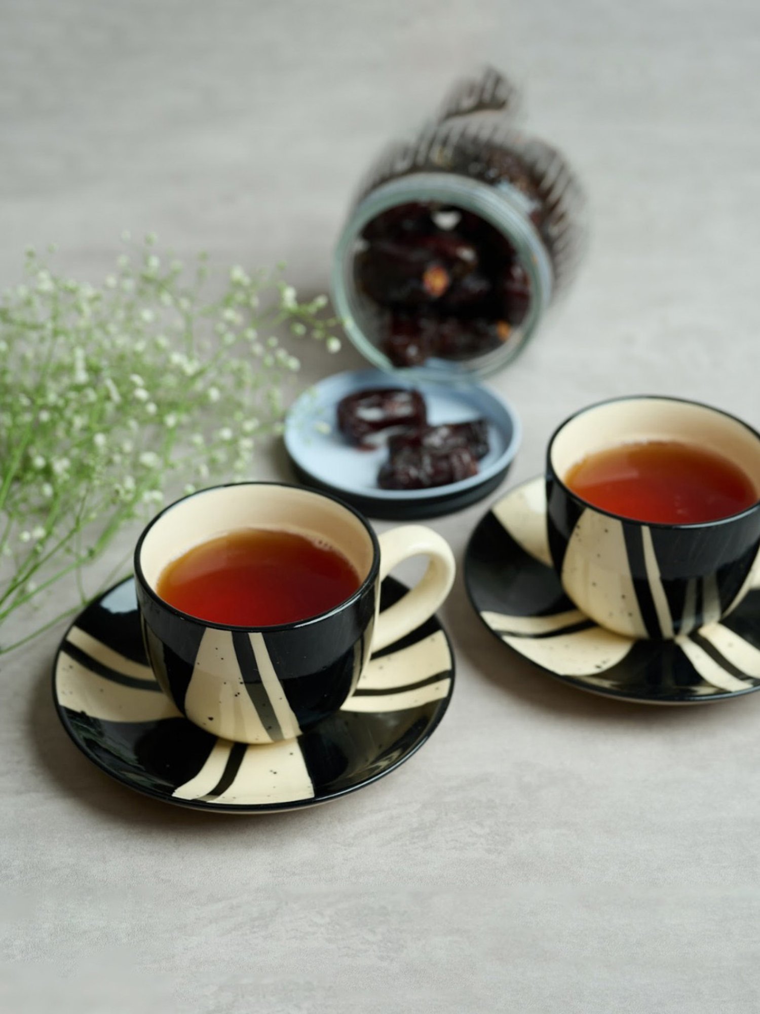 BlackCarrot Black & White Cup & Saucer Set of 2
