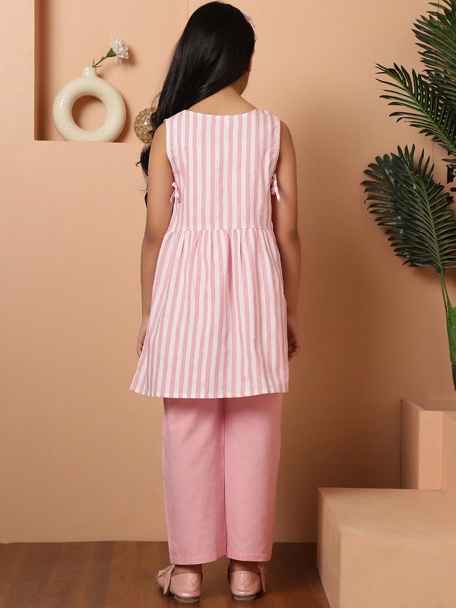 NEUDIS Kids Pink & White Striped Kurta with Trousers