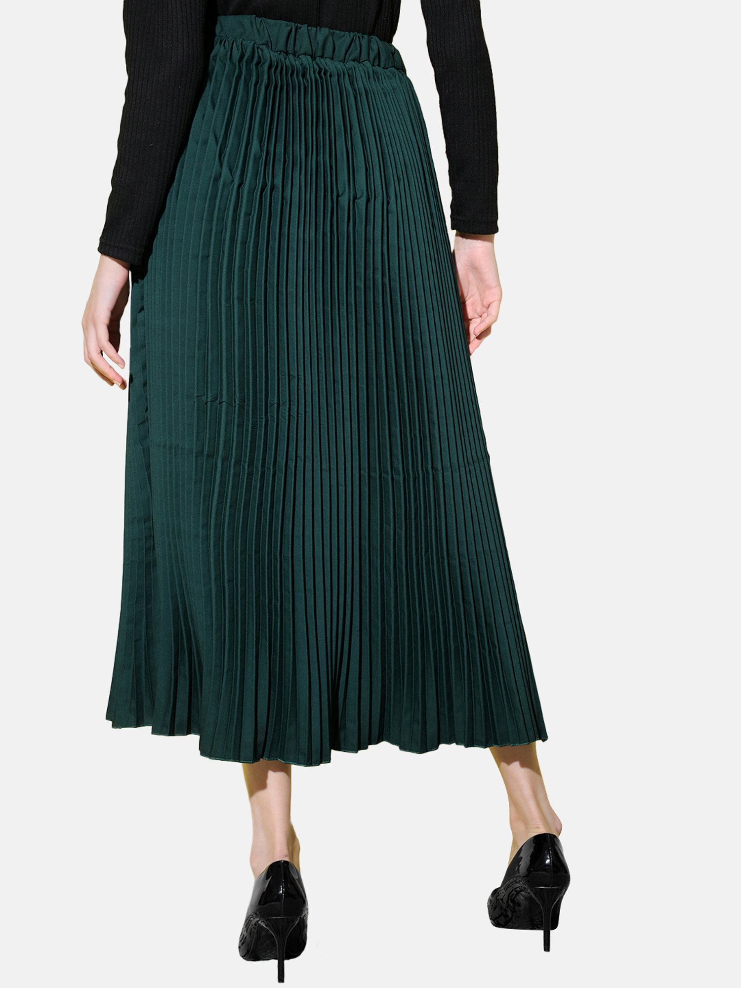 BUYNEWTREND Bottle Green A-Line Skirt