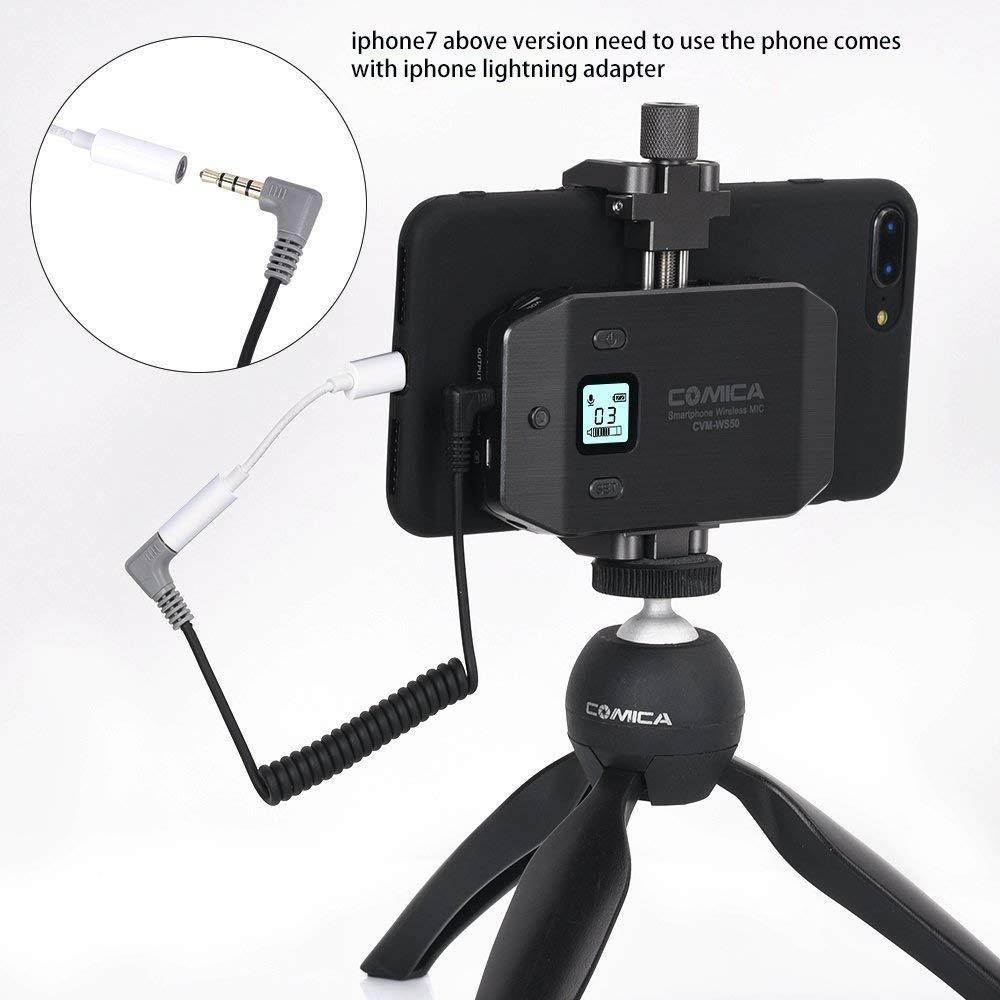 Comica CVM-WS50(C) Wireless Smart Phone Lavalier Microphone System, with UHF 6 Channels, 194FT Wireless Range, Built-in Chargable Battery, Microphone for iPhone Samsung Huawei and More
