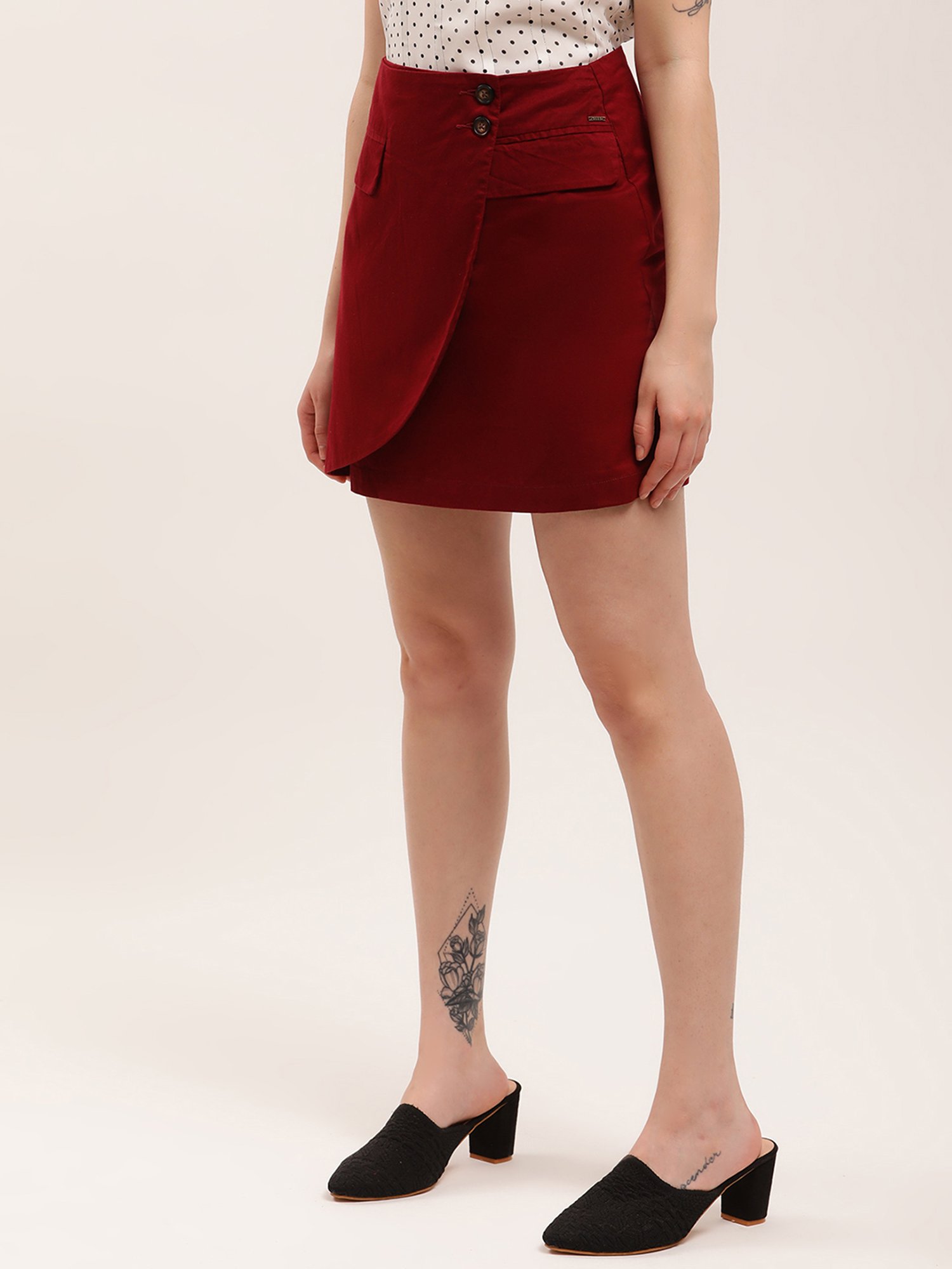 Elle Maroon Circular Mini Skirt