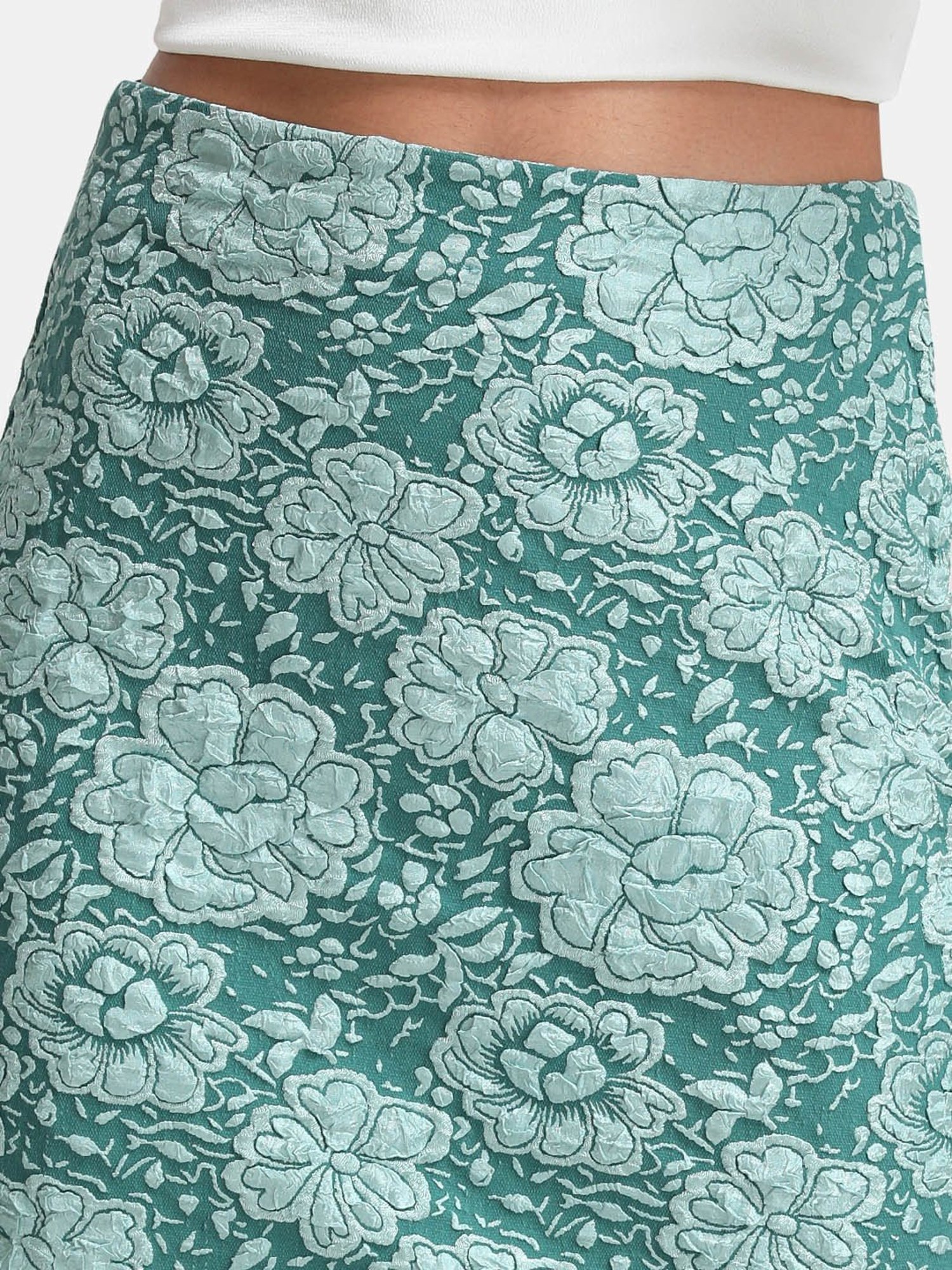 Kazo Green Floral Print Mini Skirt