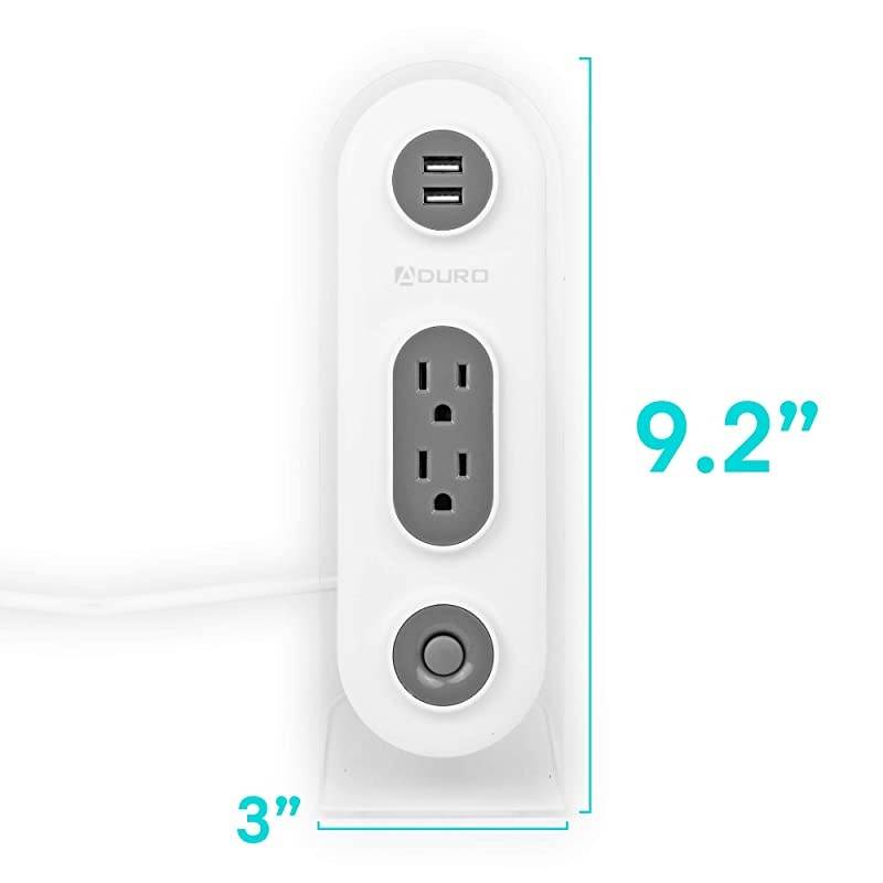 Dual USB 2 Outlet Power Strip Charging Desktop Stand Hub Extension for Phone, Laptop, with Surge Protection, Power Button, 4ft Cord - White/Black