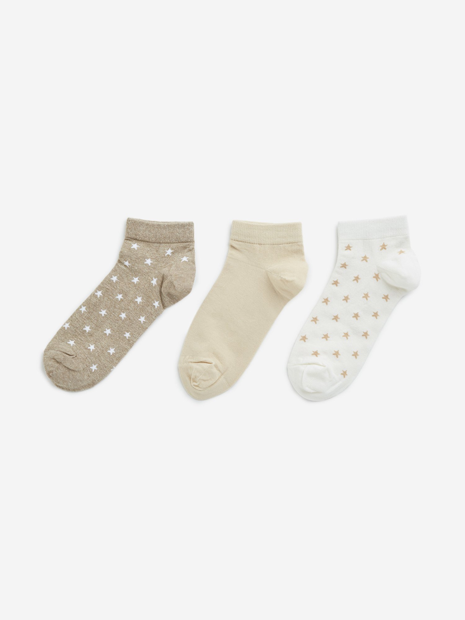 Y&F Kids by Westside Beige Star Printed Socks - Pack of 3