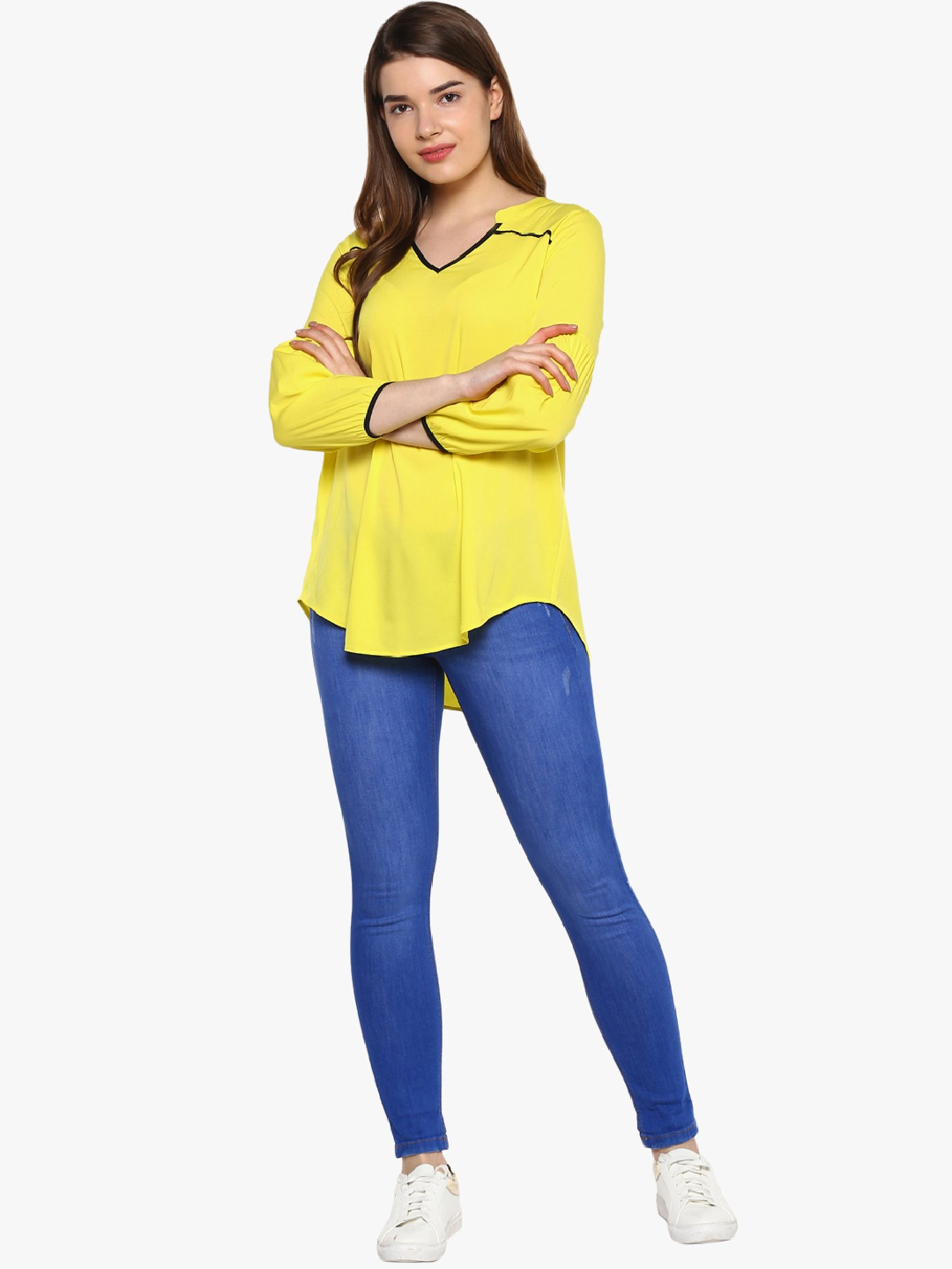Qurvii Lime Yellow V-Neck Top