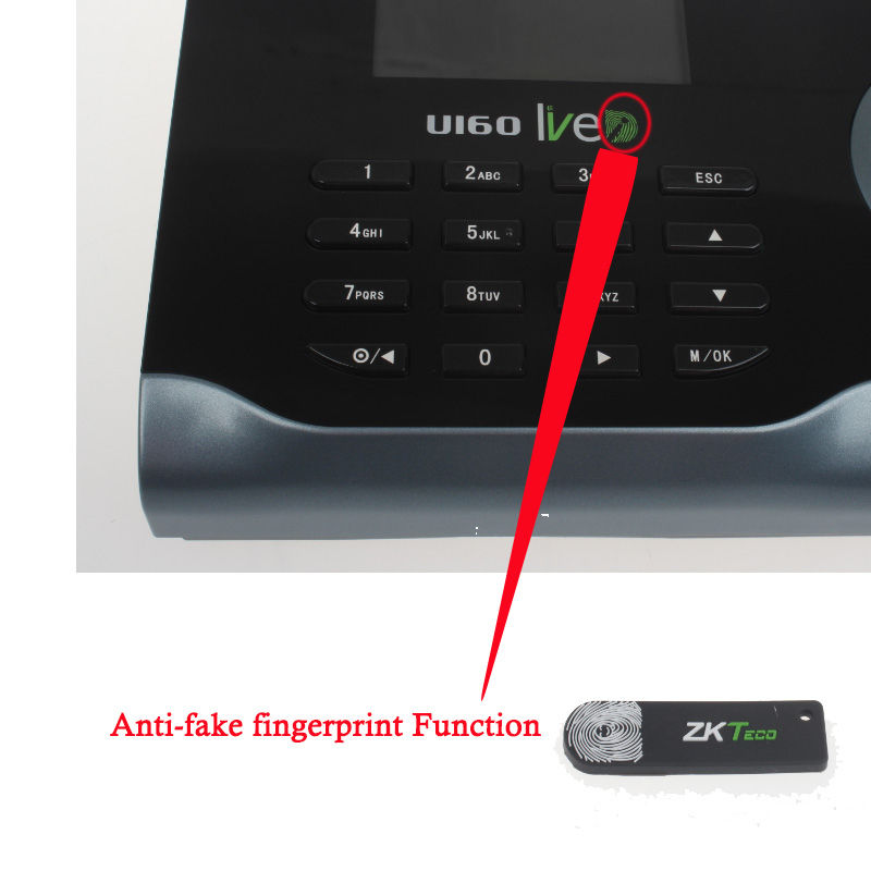 New Zk Bio Office U160 Employee Entry Biometric Fingerprint Time Attendance System Punch Clock 3 Inches Color TFT Screen TCP/IP Ethernet Ports USB-Device RS232/485 Communication, Store 3200 Fi