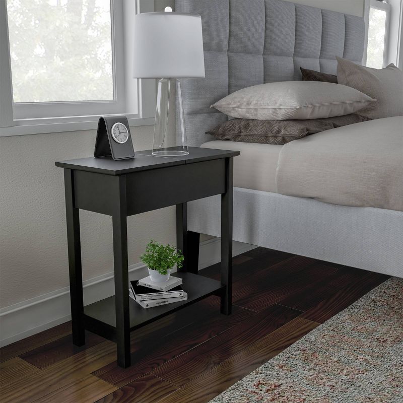 Flip Top End Table with Storage Compartment and Lower Shelf Matte Black - Yorkshire Home