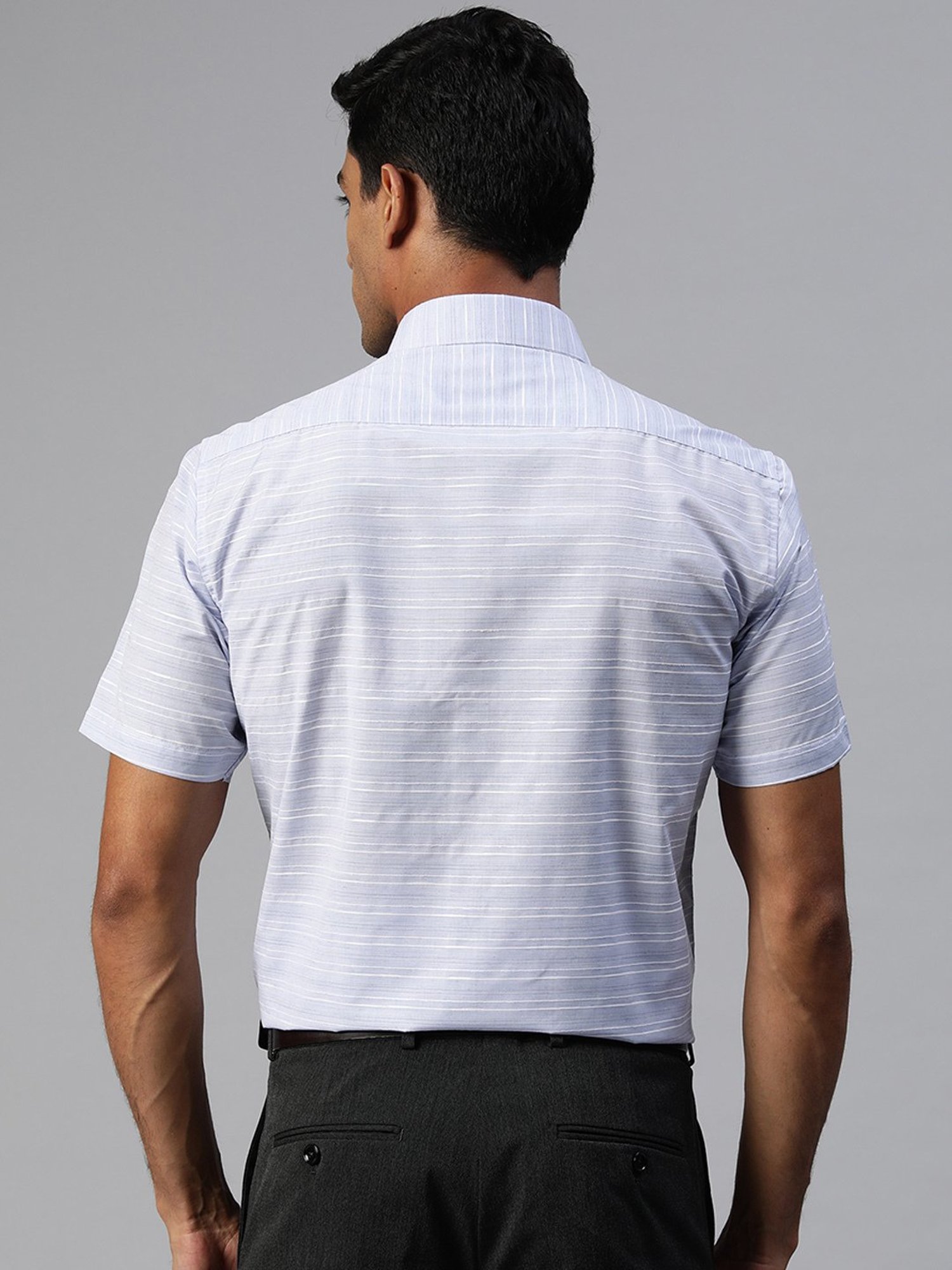 ManQ Indigo Blue Regular Fit Striped Shirt