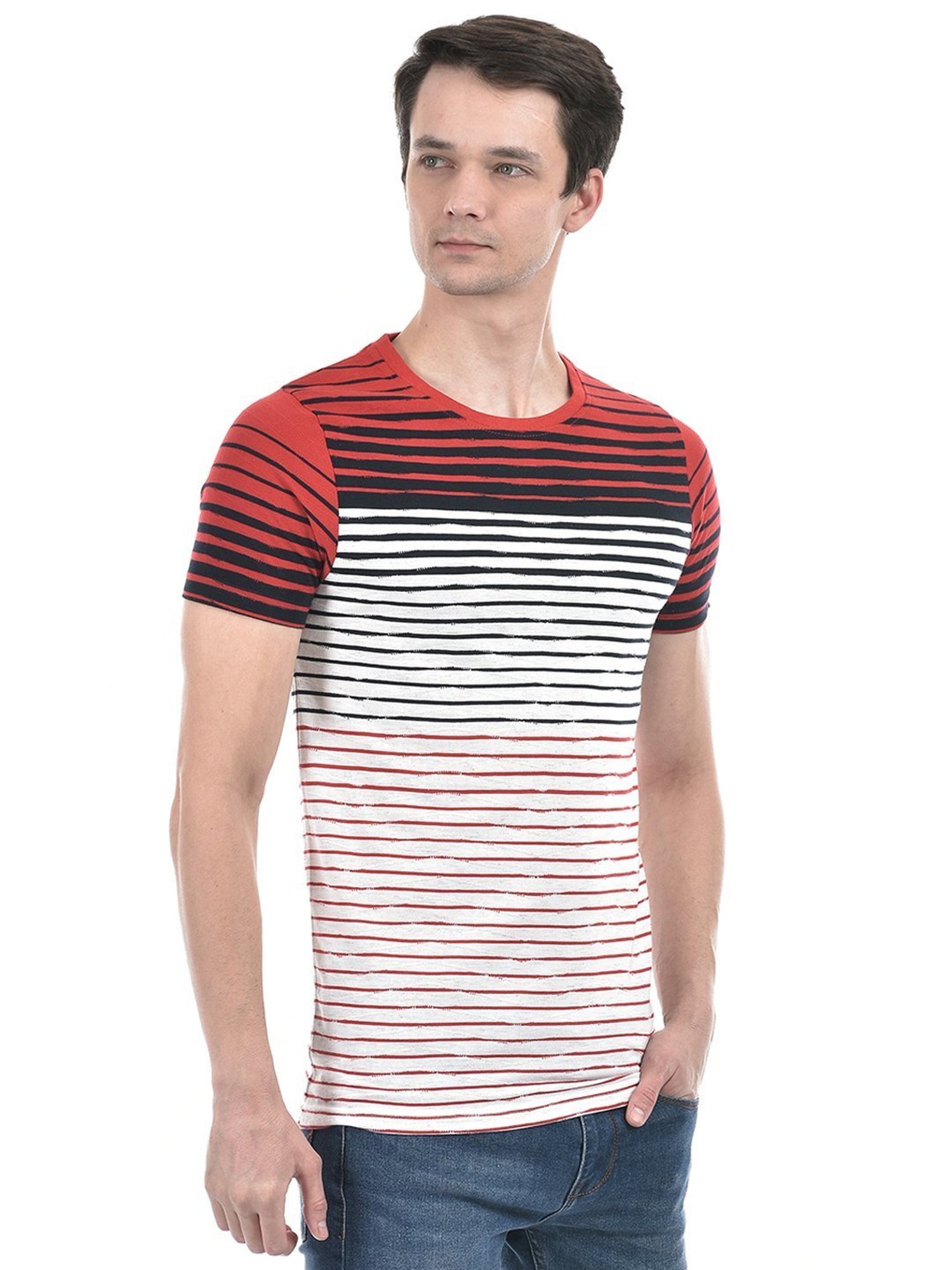 Numero Uno Red Slim Fit Striped T-Shirt