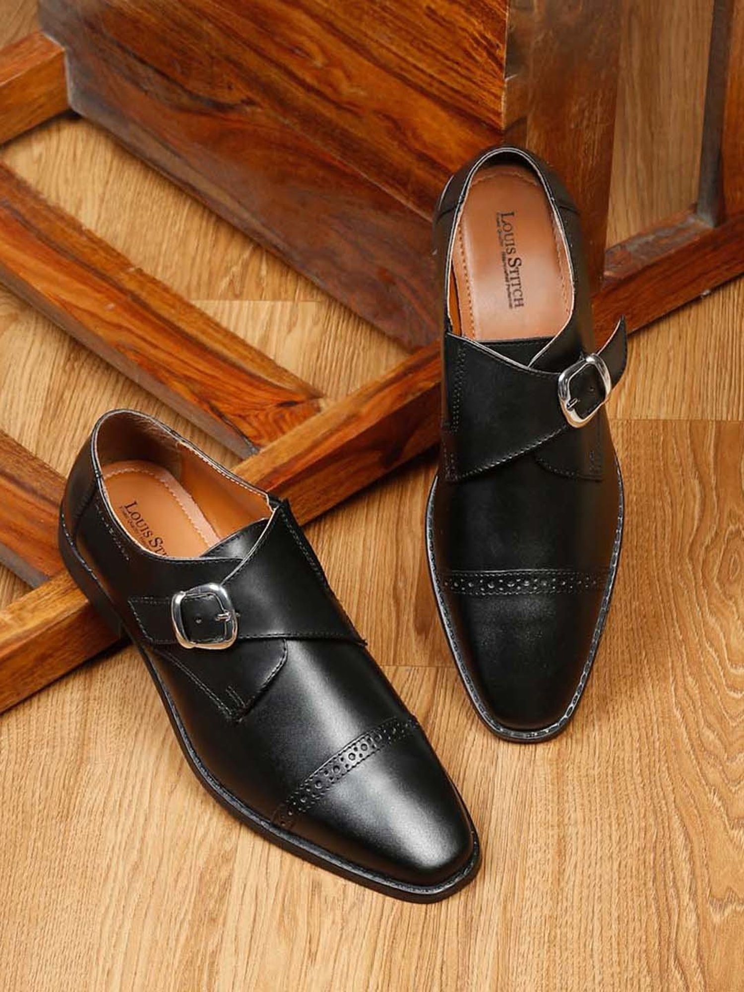 Louis Stitch Men's Black Monk Shoes