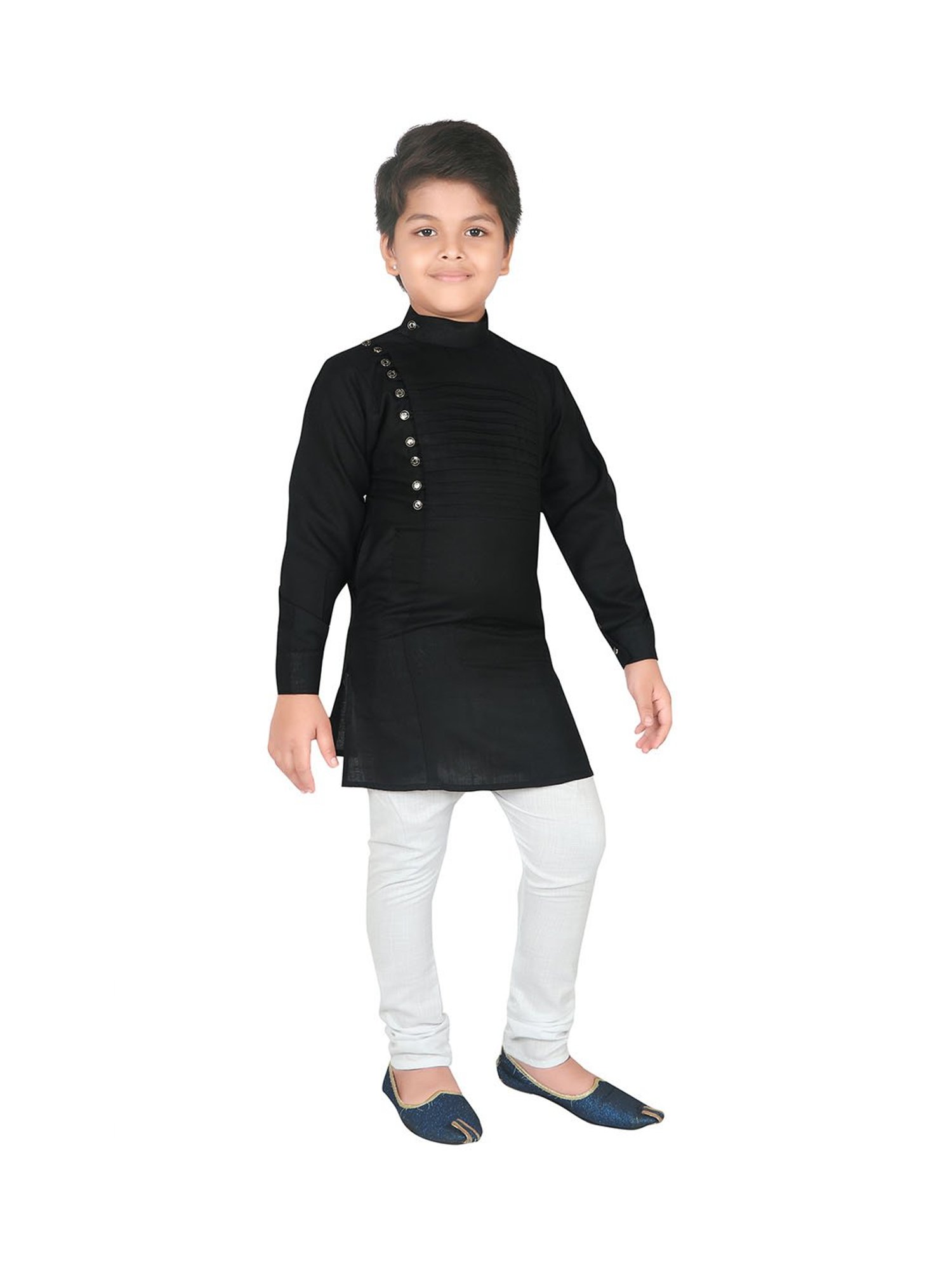 Ahhaaaa Kids Black & White Solid Kurta with Pyjamas
