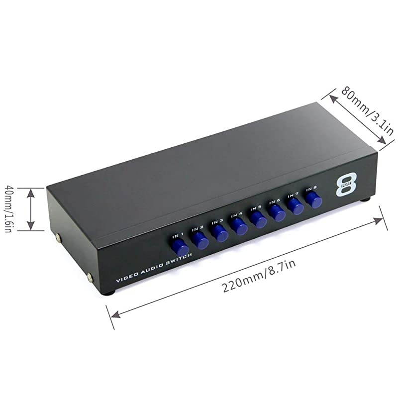 8-Way AV Switch RCA Switcher 8 in 1 Out Composite Video L/R Audio Selector Box for DVD STB Game Consoles