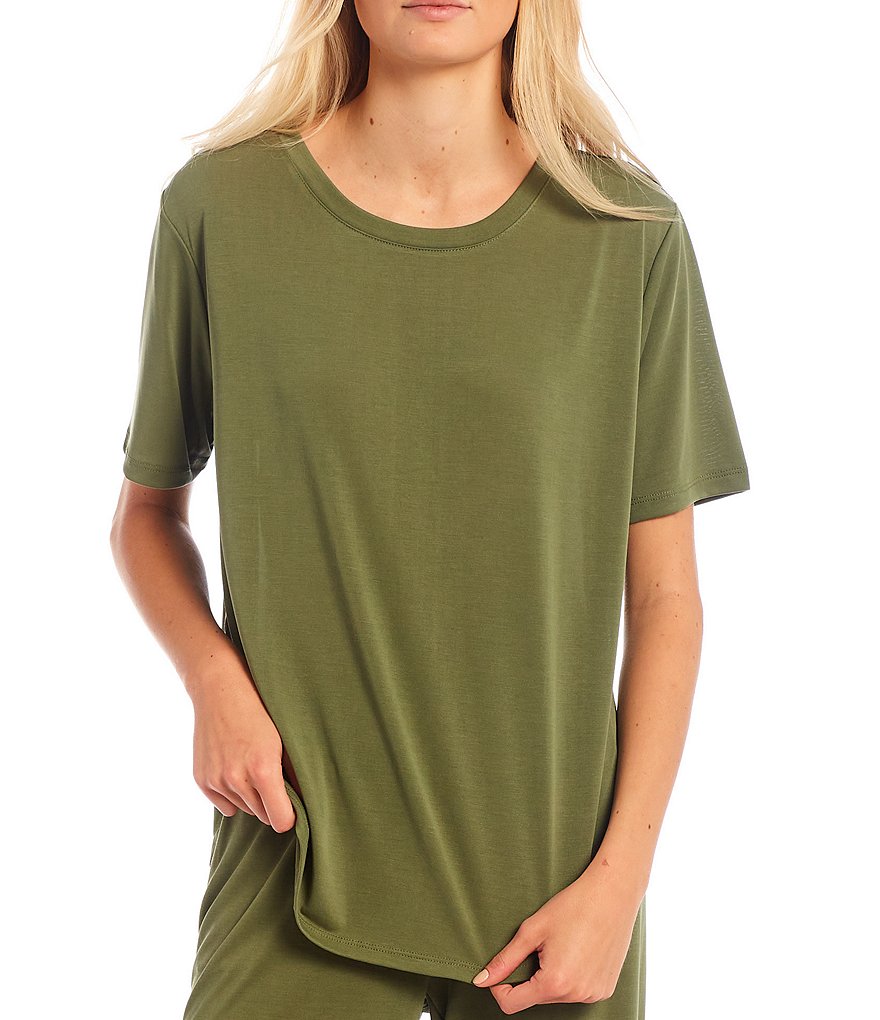 Nottibianche Easy Essentials Solid Jersey Knit Round Neck Short Sleeve Coordinating Sleep Top