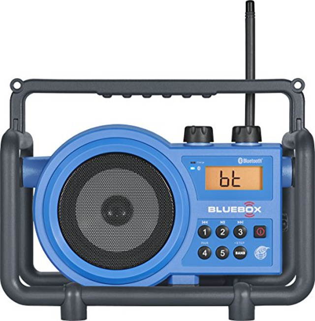 Sangean BB-100 BlueBox AM/FM Ultra-Rugged Digital Receiver with Bluetooth, Blue, 12.4"