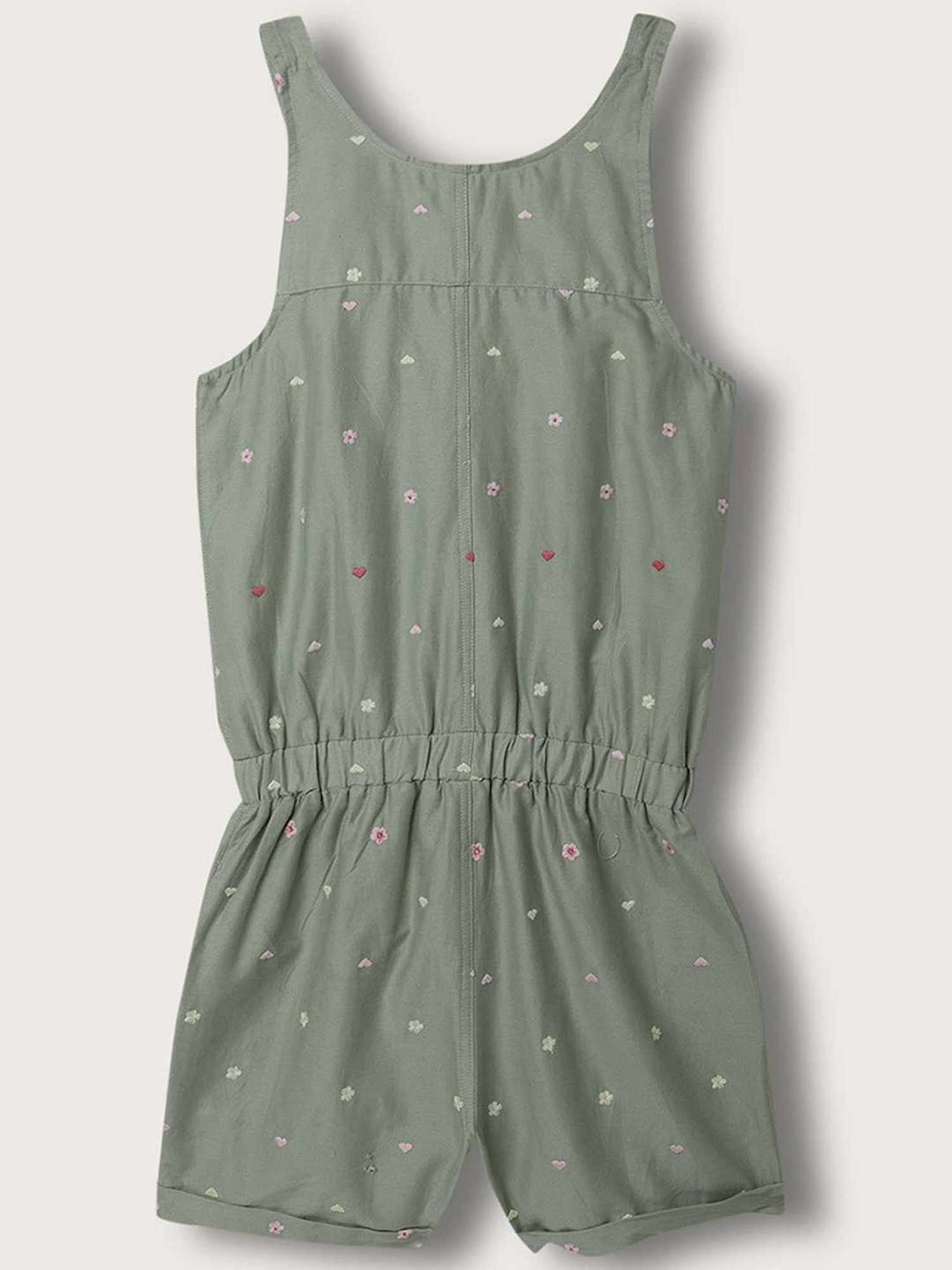 Elle Kids Olive Cotton Embroidered Jumpsuit