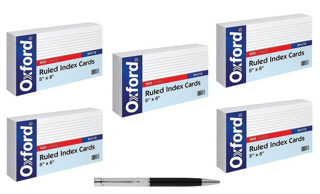 Oxford Ruled Index Cards, 5" x 8", White, 100/Pack, Sold As 5 Packs - Bundle Includes Plexon Ballpoint Pen