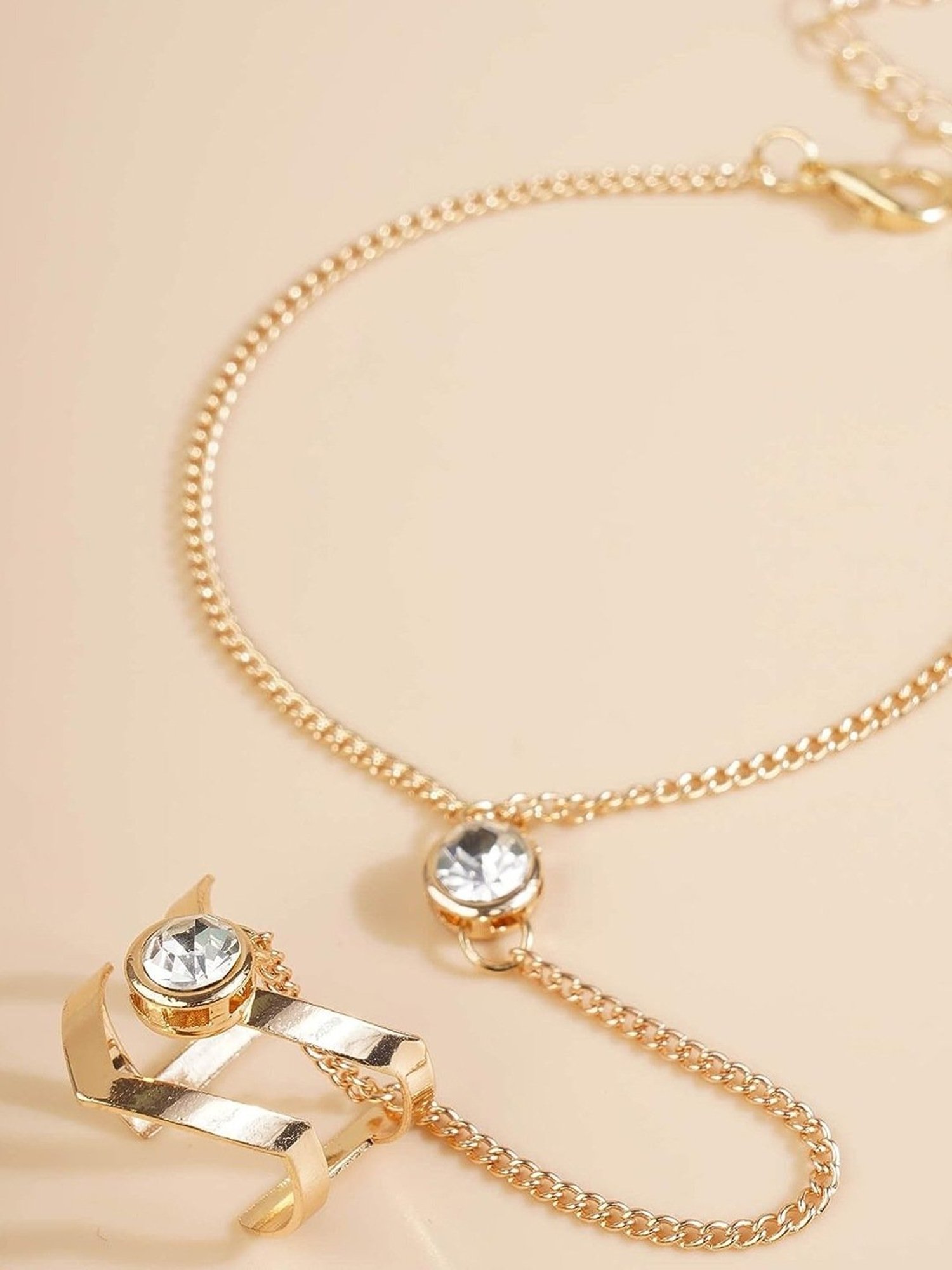 Oomph Gold Crystal Studded Partywear Hand Harness