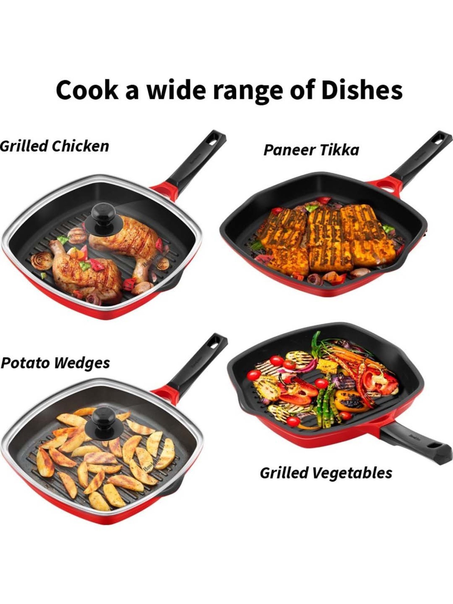 Hawkins Die-Cast Red Aluminium 26.9 cm Non-Stick Grill Pan With Glass Lid (3 L) - Set of 1