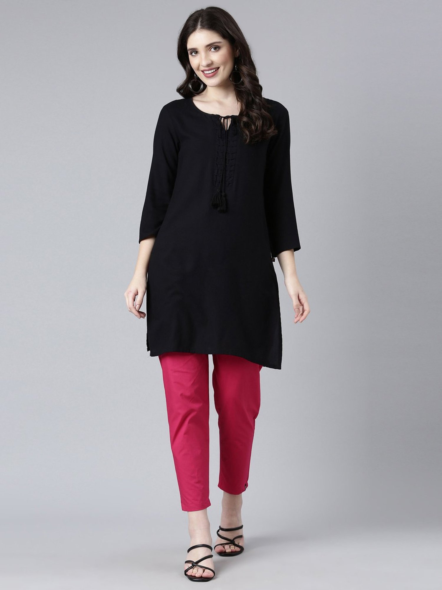 TWIN BIRDS Black & Pink Cotton Pants - Pack Of 2