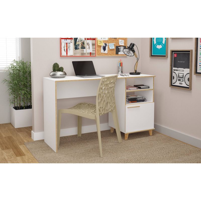 Minetta 2 Shelf Mid Century Office Desk White - Manhattan Comfort