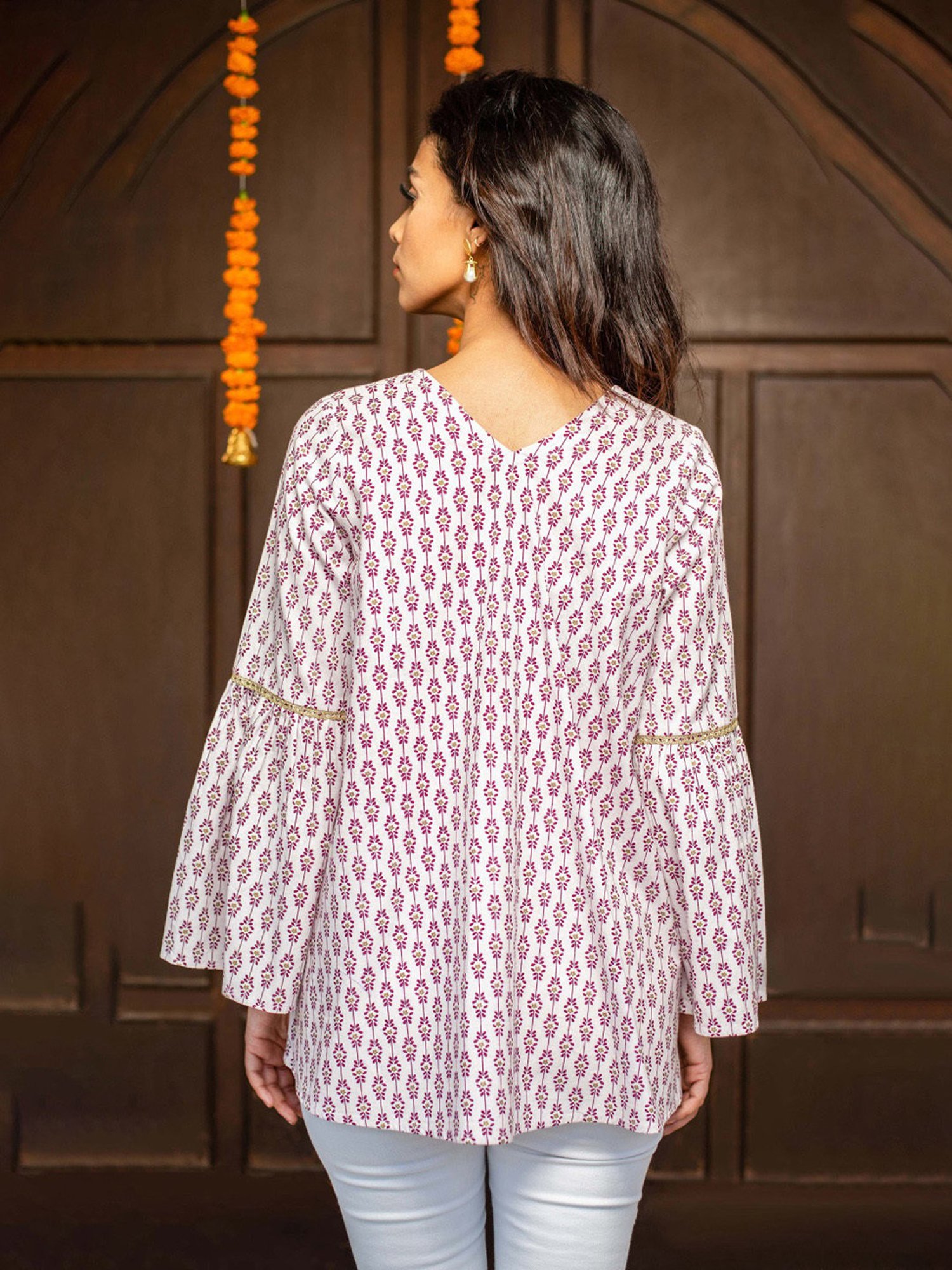 Grass & Sunshine Light Pink Boho Dreams Printed A Line Short Kurta