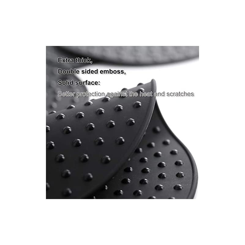 Large, Thick Silicone Trivet Mat Set For Hot Dishes,Pots and Pans, Kitchen Hot Pads for Countertop and Table, Silicone Pot Holders, 2 Large and 2 Regular Sizes S/4 (Black)