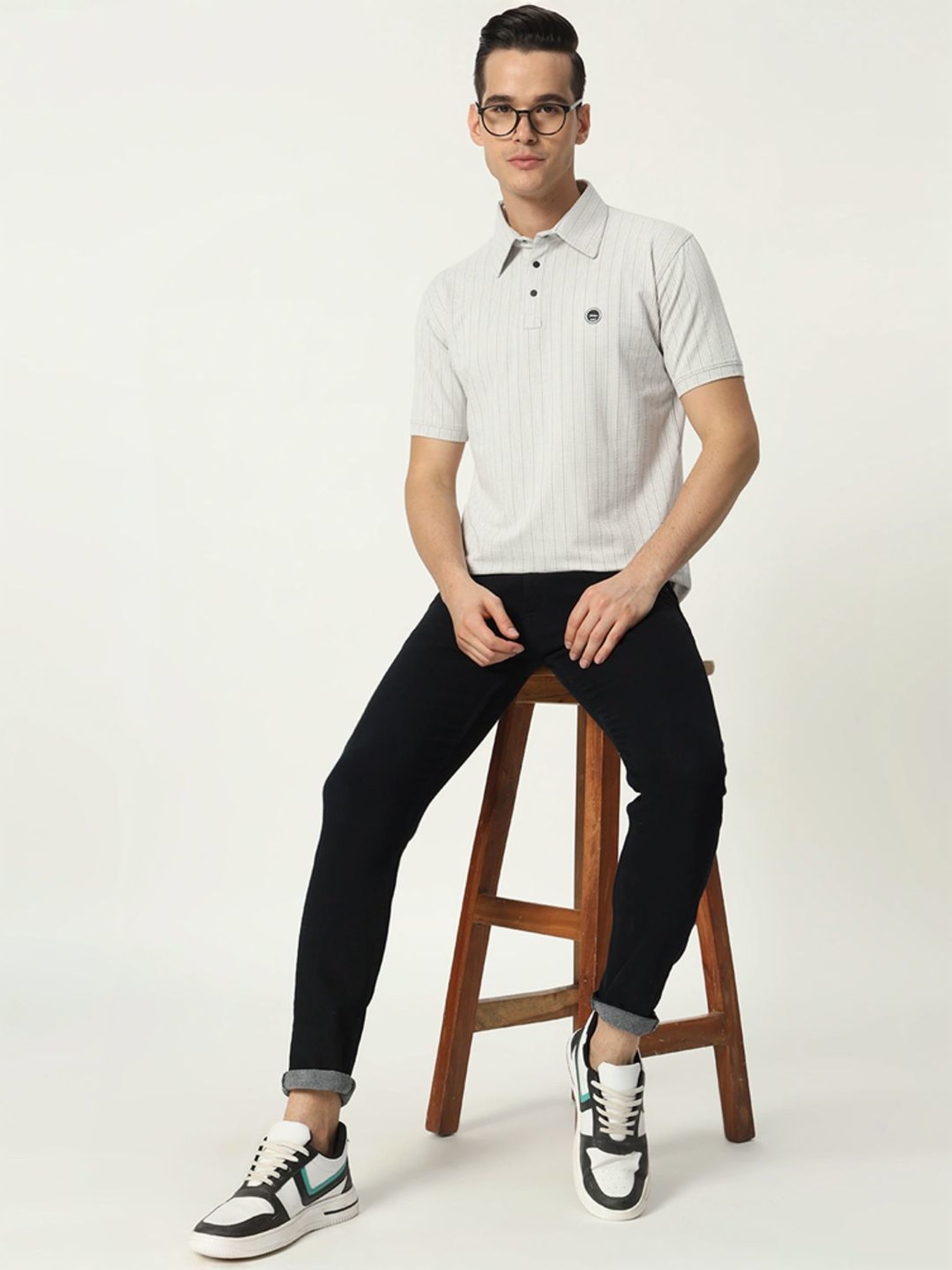Tab91 White Regular Fit Striped Polo T-Shirts