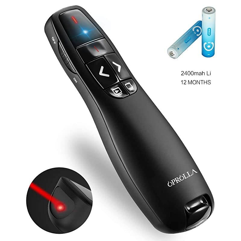 Wireless Presenter with Laser Pointer,2.4GHZ PPT Clicker, Support Super URL, Powerpoint Presentation Remotes R400-,USB Control for Teaching. Updated Version