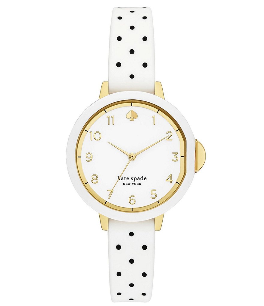 kate spade new york Park Three-Hand White and Black Polka Dot-Print Silicone Watch