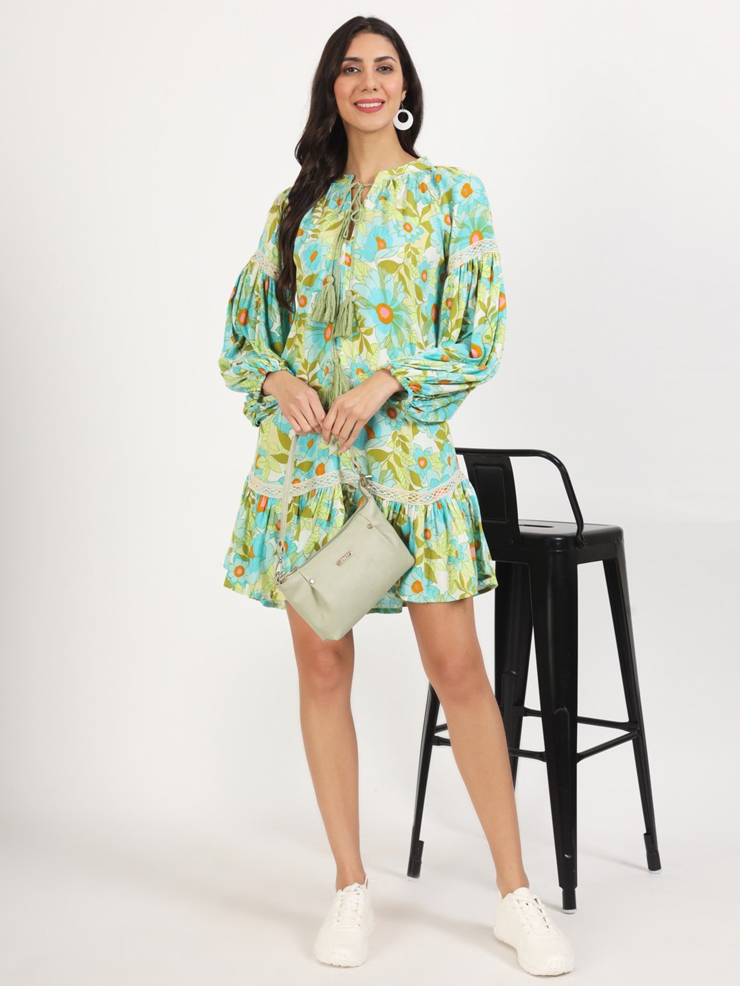 Divena Green Printed Ethnic Dress