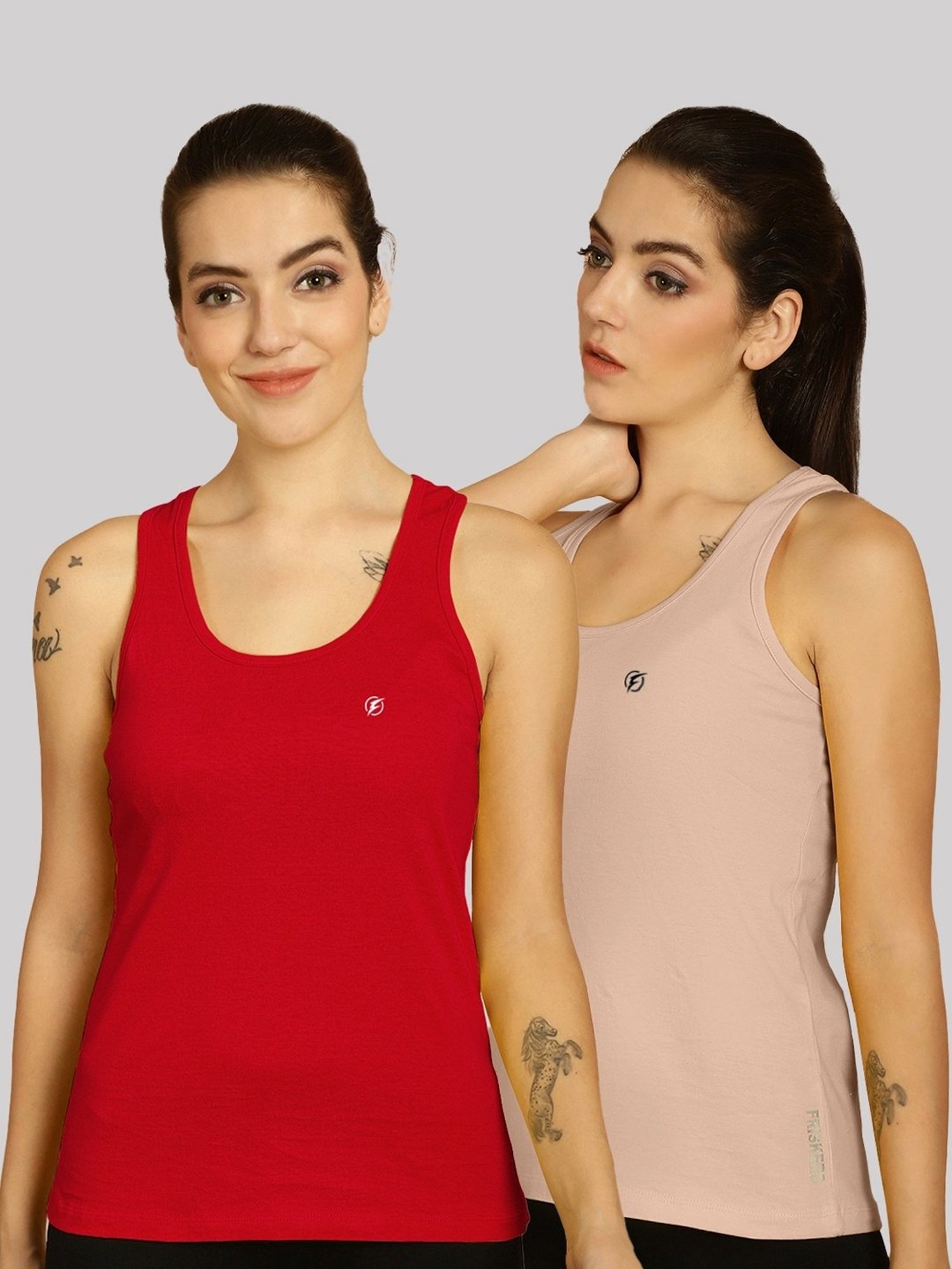 Friskers Red & Pink Cotton Sports Tank Top - Pack Of 2