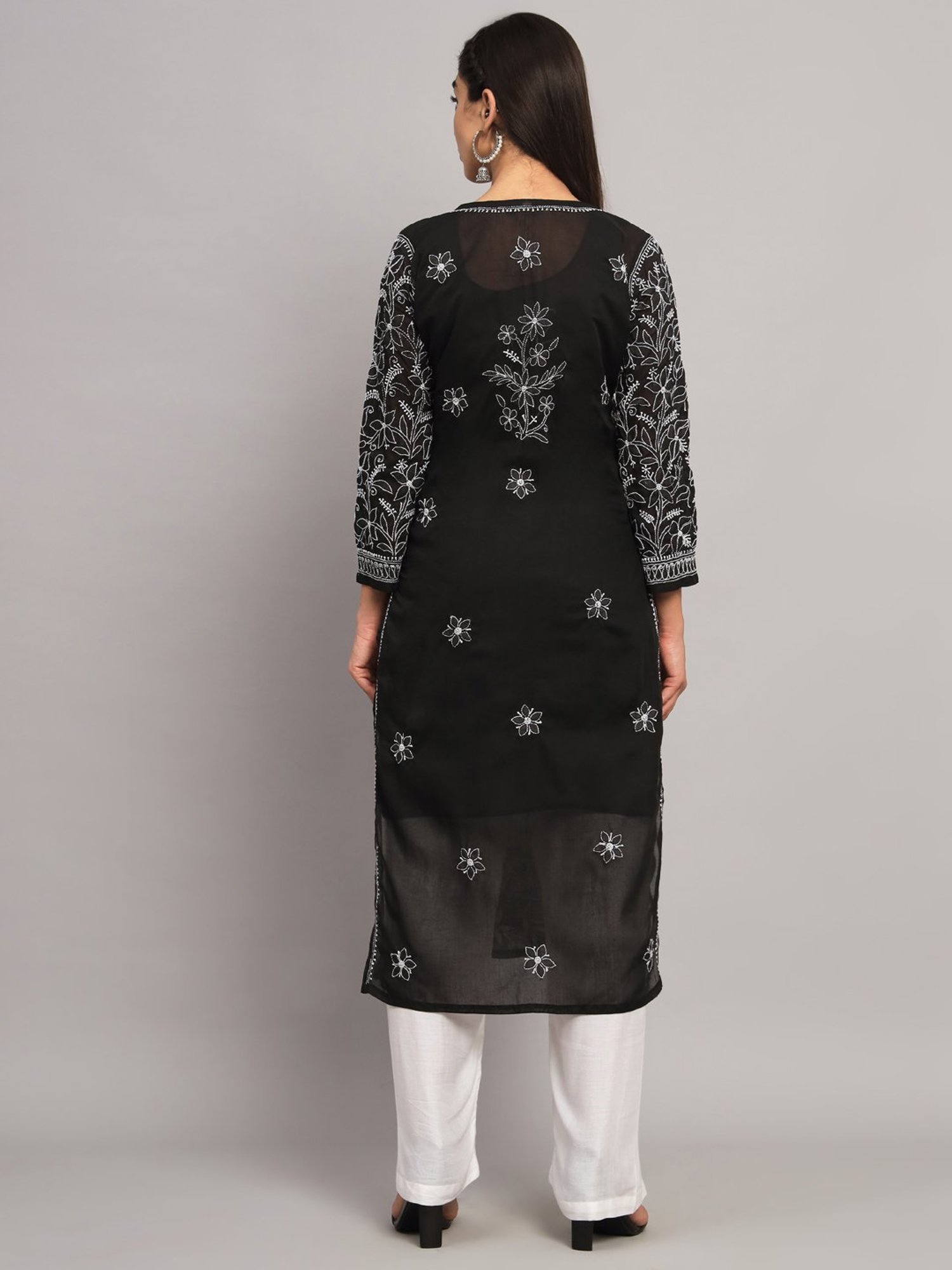 PARAMOUNT CHIKAN Black Cotton Chikankari Straight Kurta