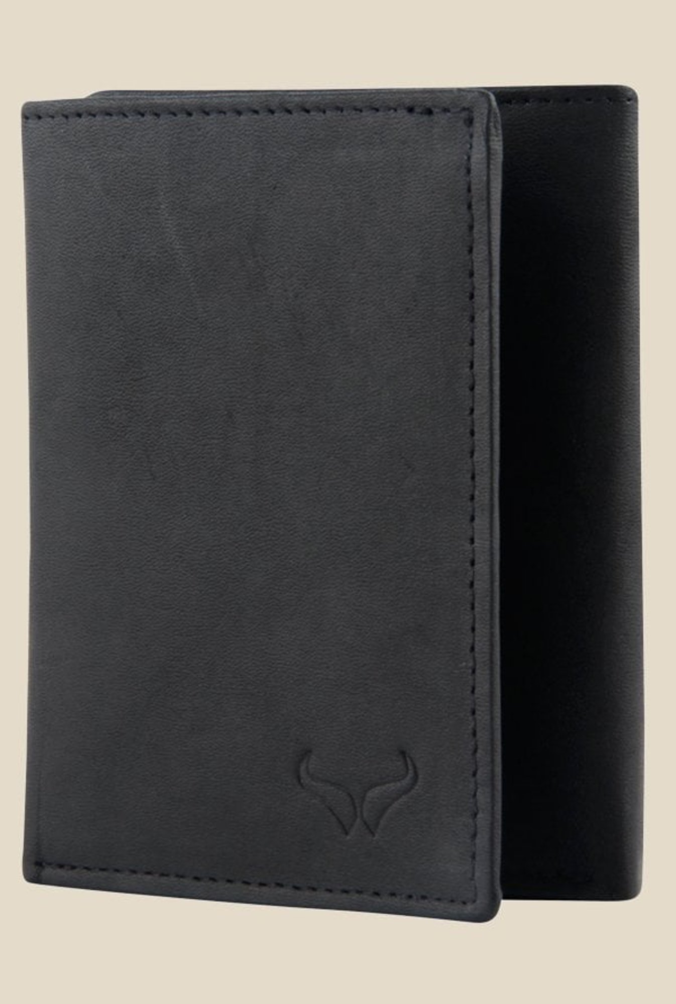 Bern Black Solid Tri-Fold Leather Wallet