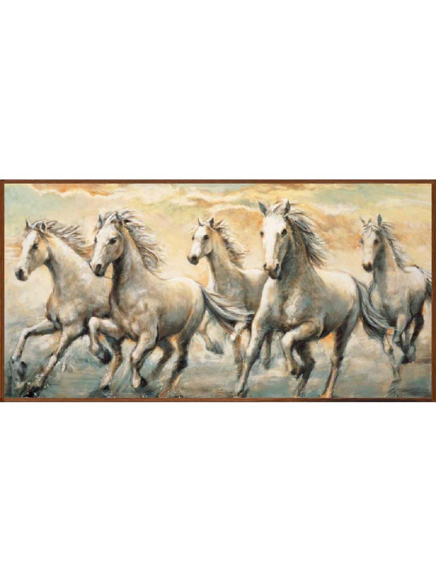 ARTE'VENUE Wild Horses Beige & Grey Canvas Wall Art - Set of 1 (19 X 10 inch)