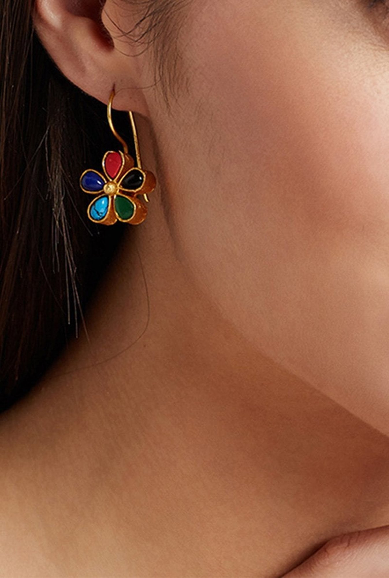 Panash Multicolor Brass Floral Drop Earrings