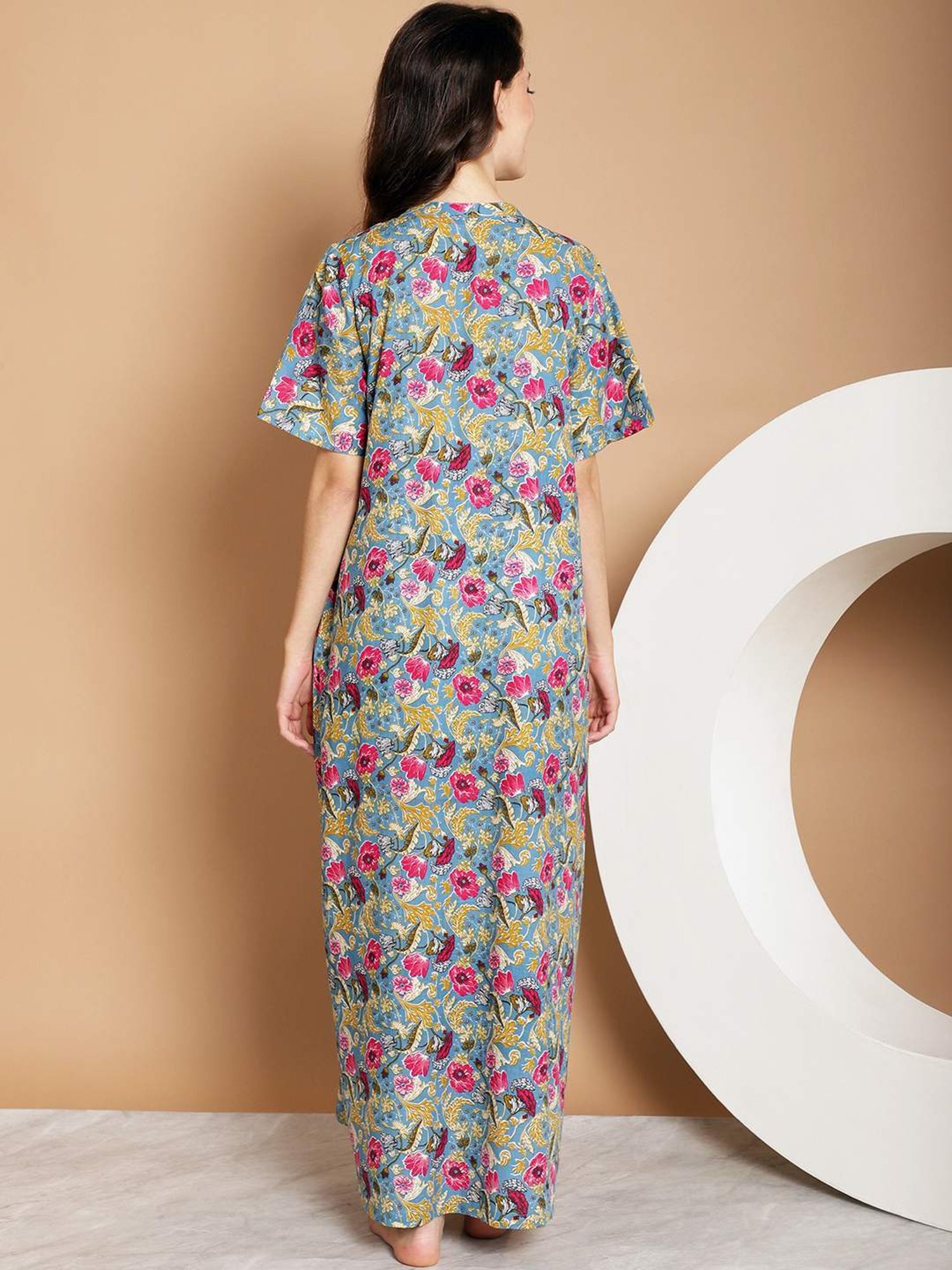 Kanvin Blue Cotton Printed Nighty