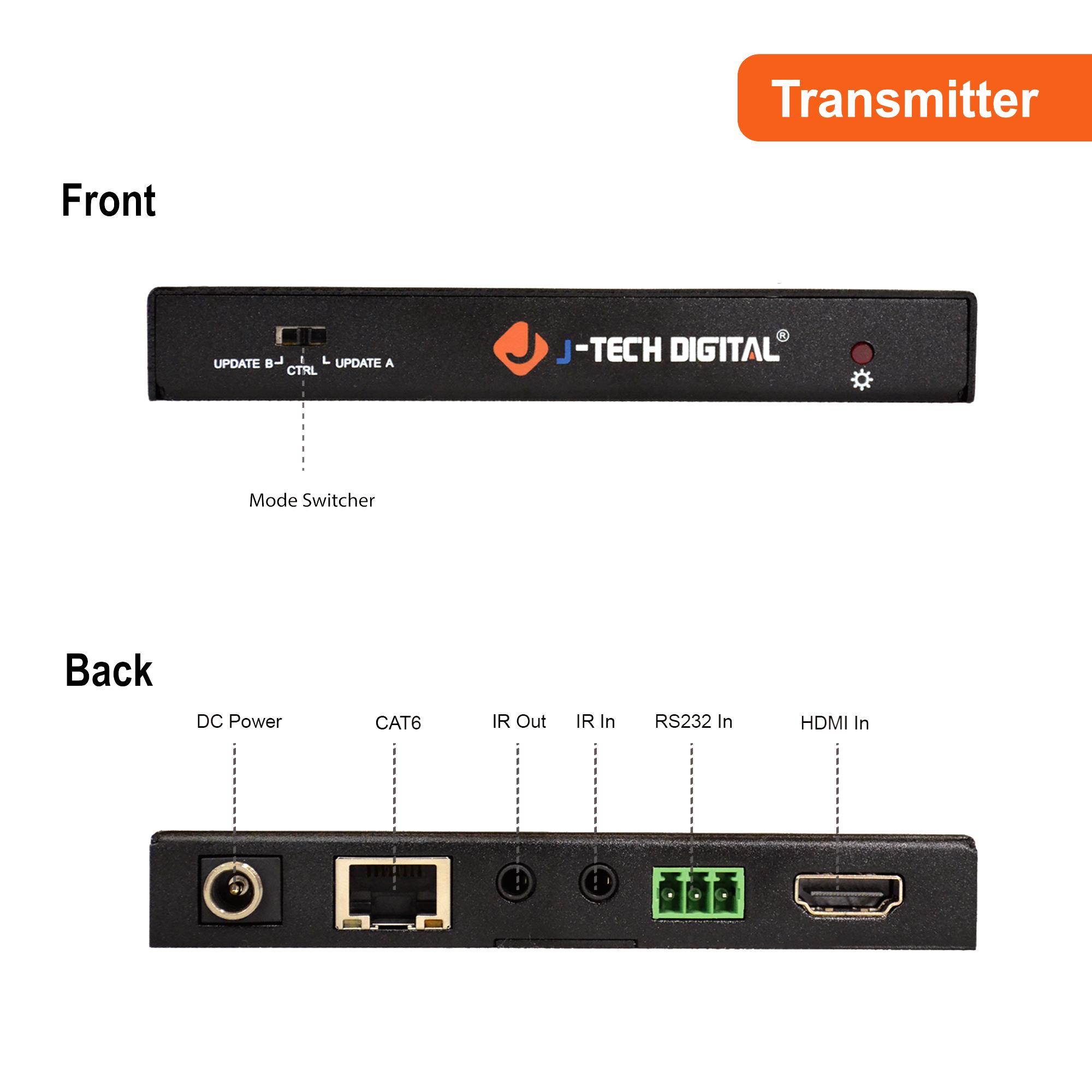 J-Tech Digital HDBaseT 4K@60HZ HDMI Extender 4K@60HZ 4:4:4, HDMI 2.0 Over Single Cable CAT5e/6A up to 230ft (1080P) 131ft(4K) Supports HDMI 2.0 18Gbps, HDR, HDCP 2.2, RS232, Bi-Directional IR