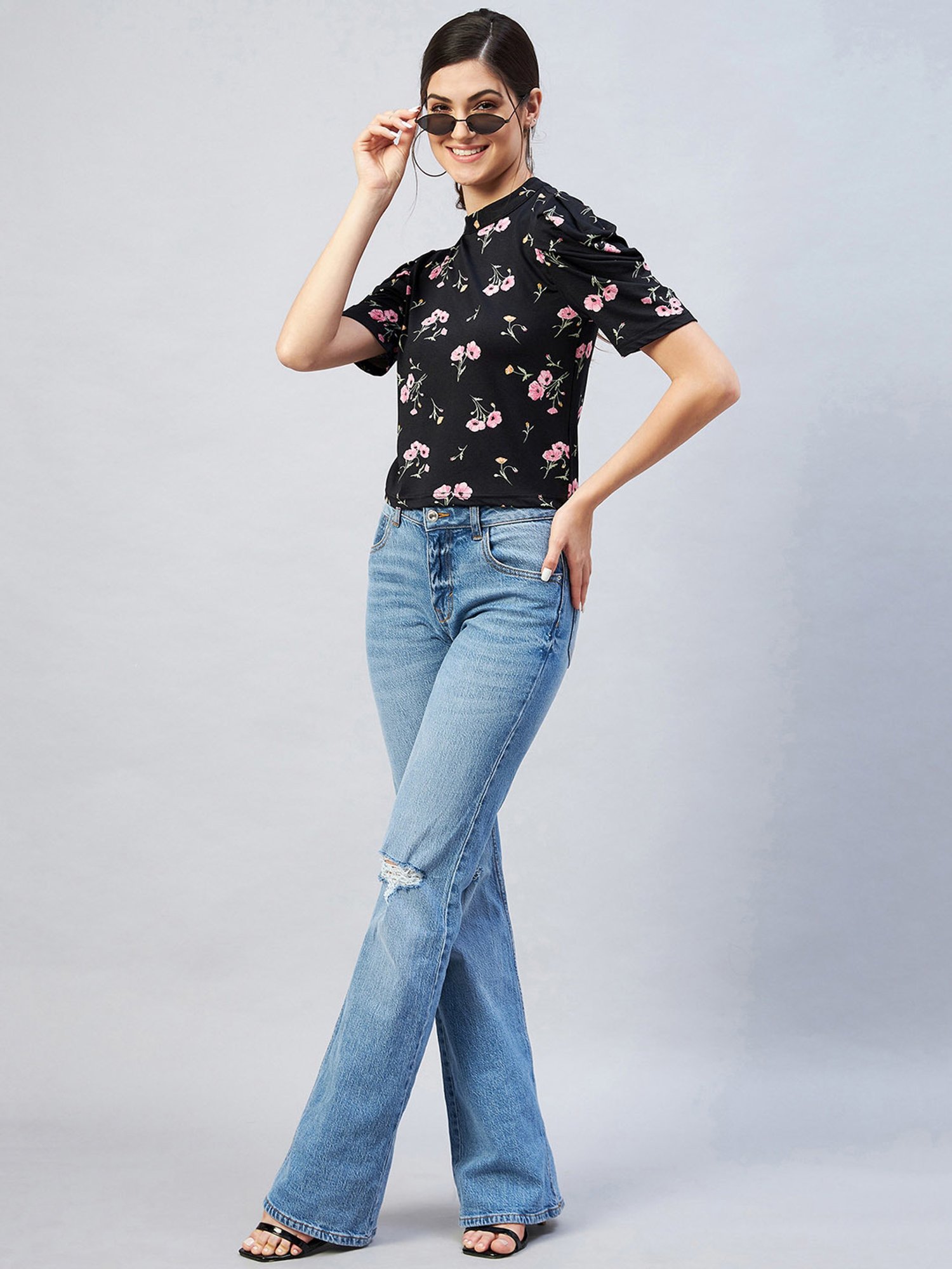 Marie Claire Black Floral Print Box Top