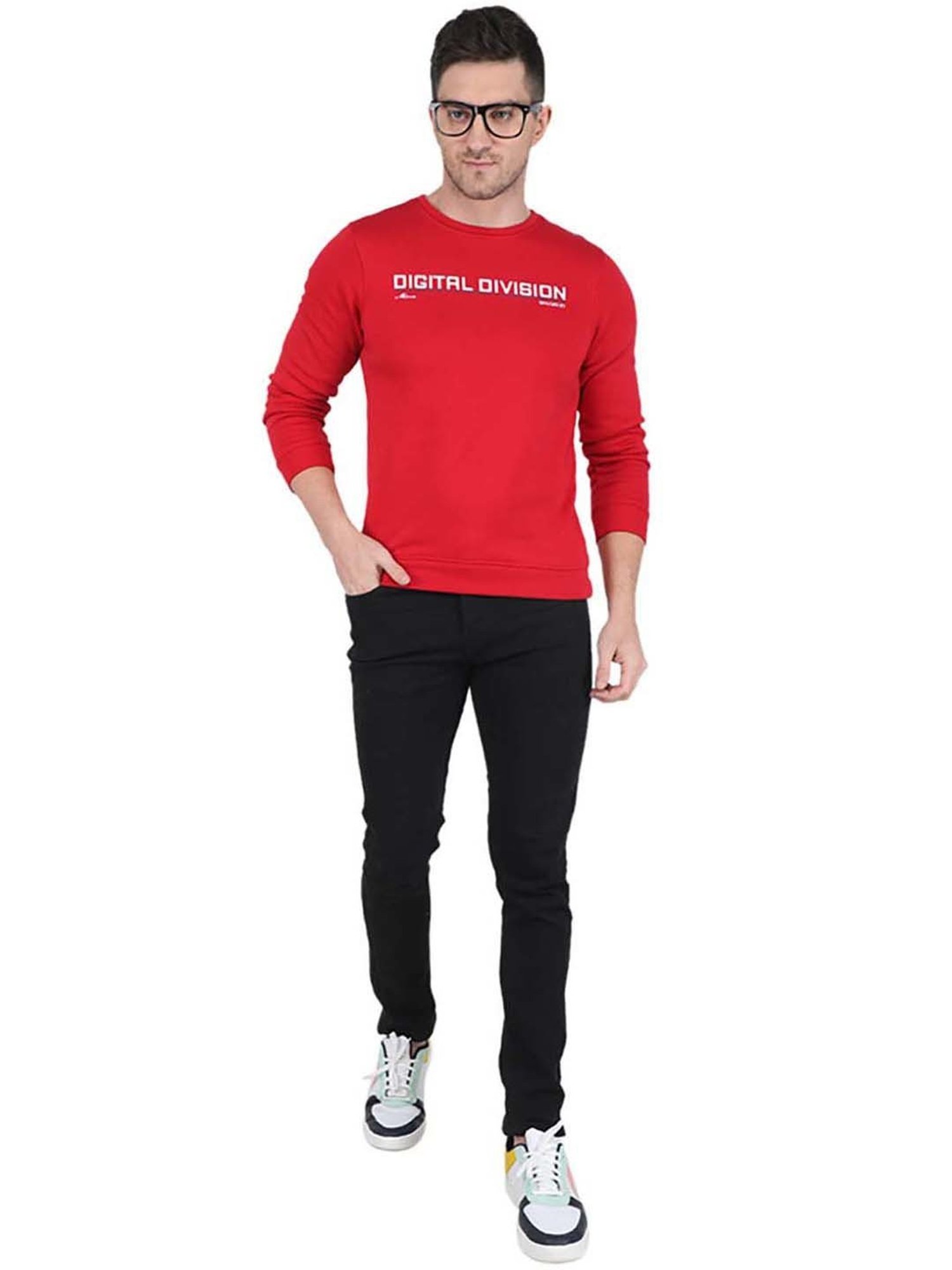 MOCA by Monte Carlo Red Regular Fit Printed Sweatshirt