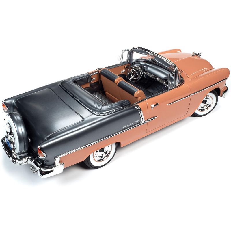 1955 Chevrolet Bel Air Convertible Coral and Shadow Gray 1/18 Diecast Model Car by Autoworld