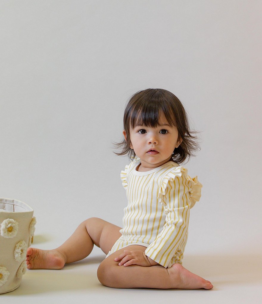 Pehr Baby Girls Newborn-12 Months Long-Sleeve Ruffle Stripes Away Bodysuit