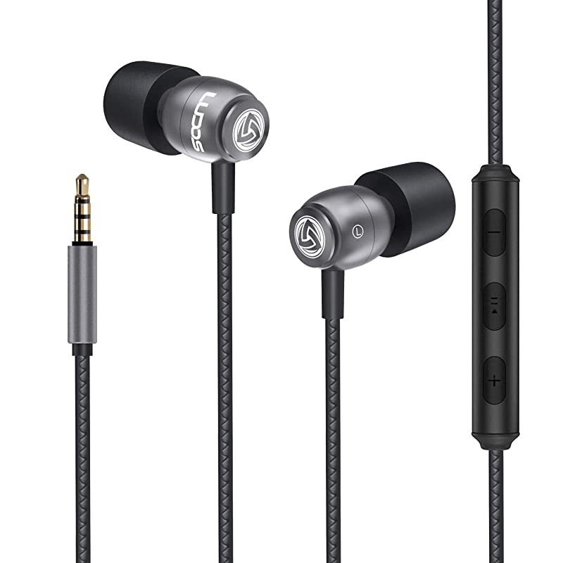 Clamor Wired Earbuds in Ear Headphones with Microphone, Earphones with Mic and Volume Control, Memory Foam, Reinforced Cable, Bass Compatible with iPhone, Apple, iPad, Computer, Laptop, PC
