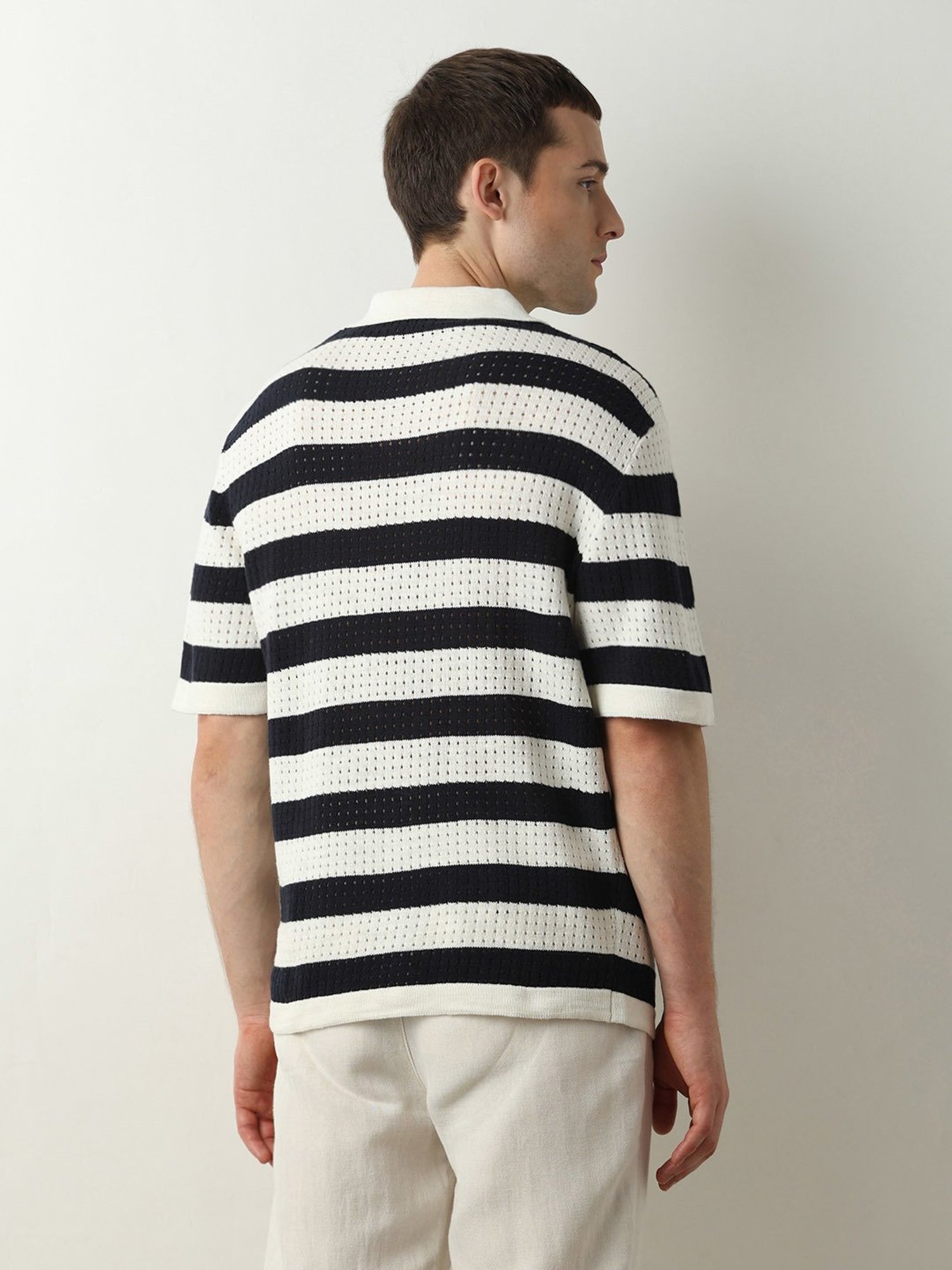 SELECTED HOMME Beige & Black Regular Fit Cotton Polo T-Shirt