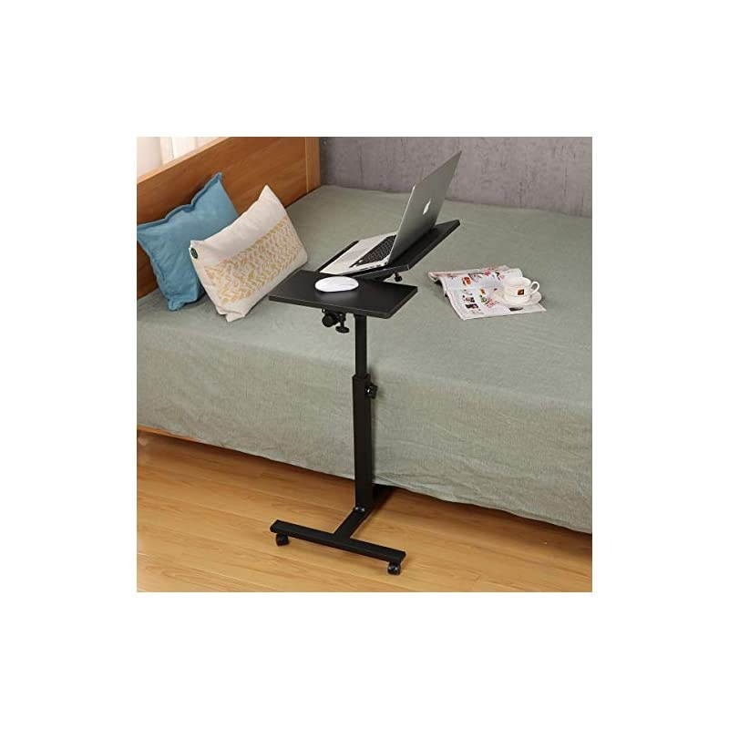 Overbed Bedside Desk Mobile Rolling Laptop Stand Tilting Overbed Table with Wheels Height Adjustable Tray Table for Laptop Bed Sofa Side Table Black