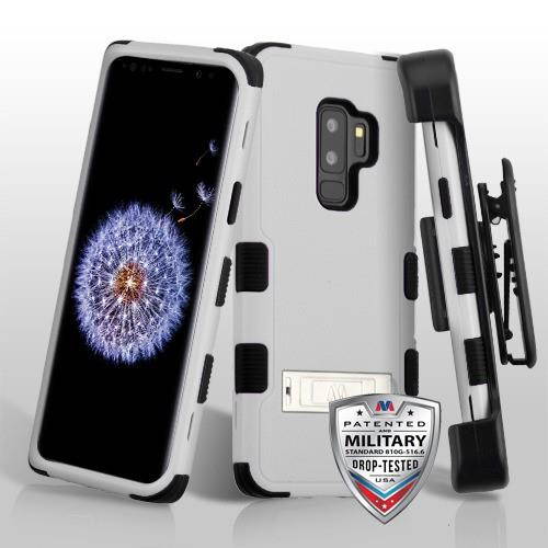 MYBAT Natural Gray/Black TUFF Hybrid Phone Case (with Stand)(with Black Horizontal Holster) for Galaxy S9 Plus