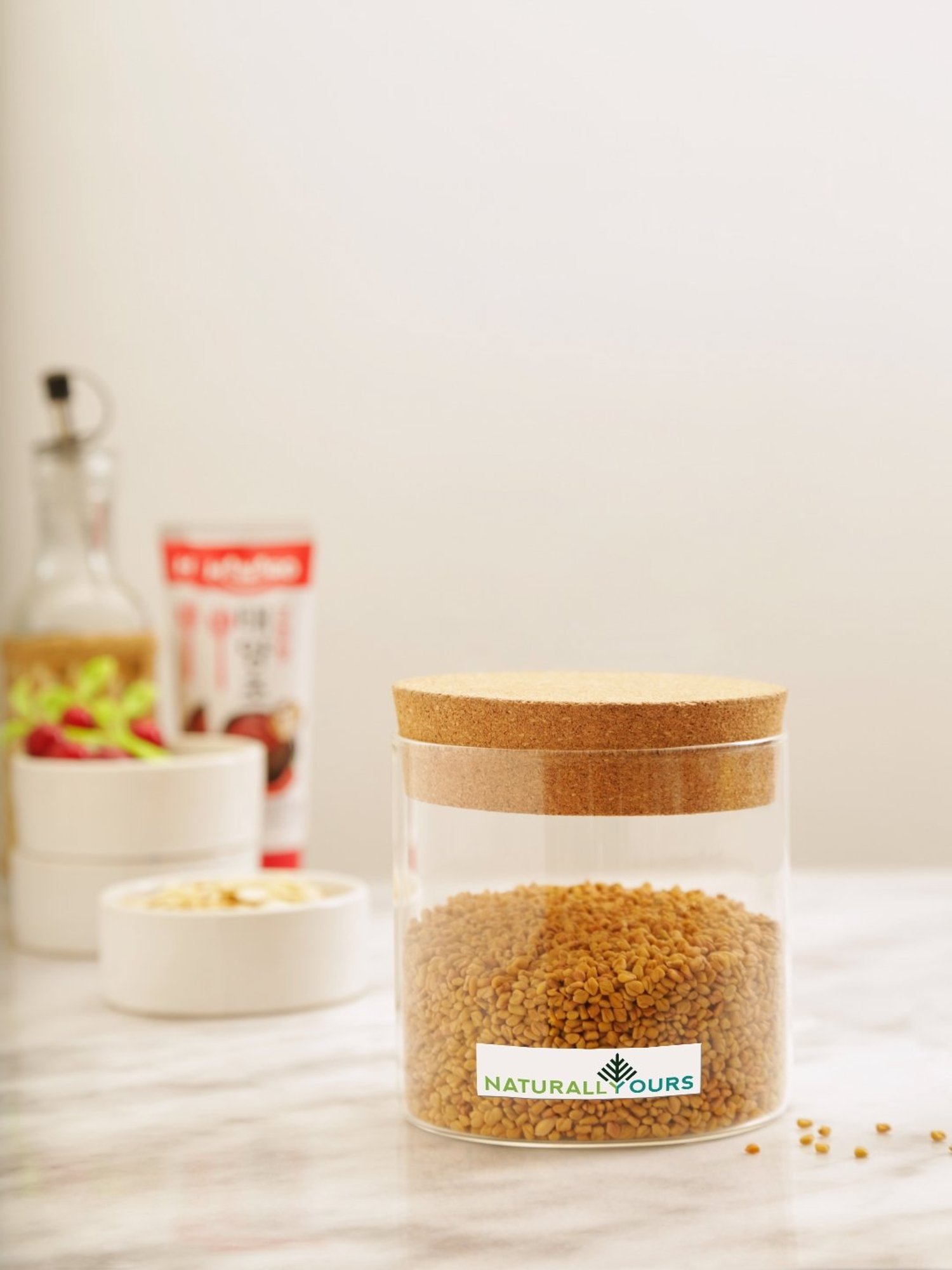 NATURALLYOURS Borosilicate Transparent Glass Storage Jars With Cork Lid -630 ml