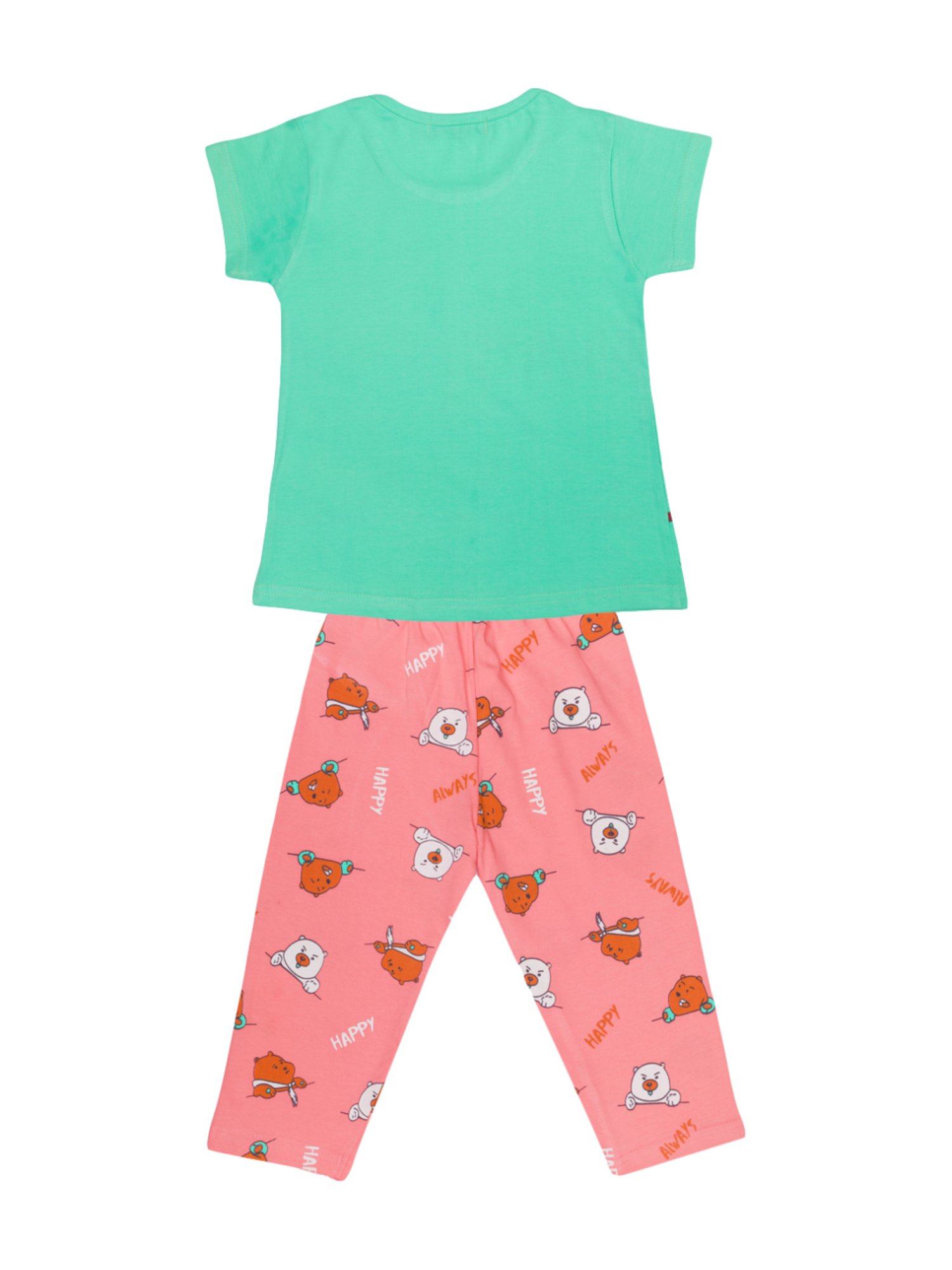 Todd N Teen Kids Sea Green Cotton Printed T-Shirt & Capris